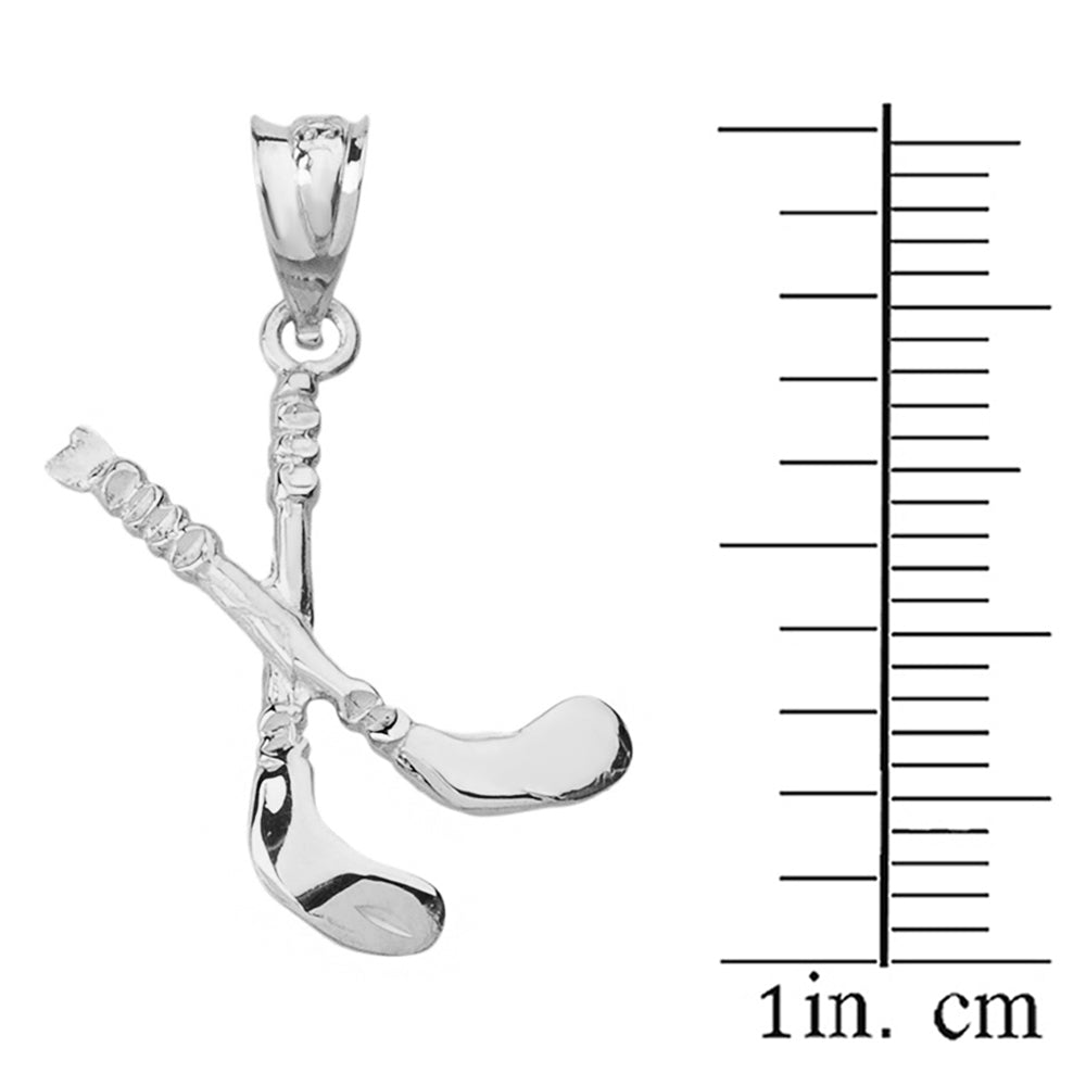 Sterling Silver Hockey Sticks 3D Pendant Necklace, view 3