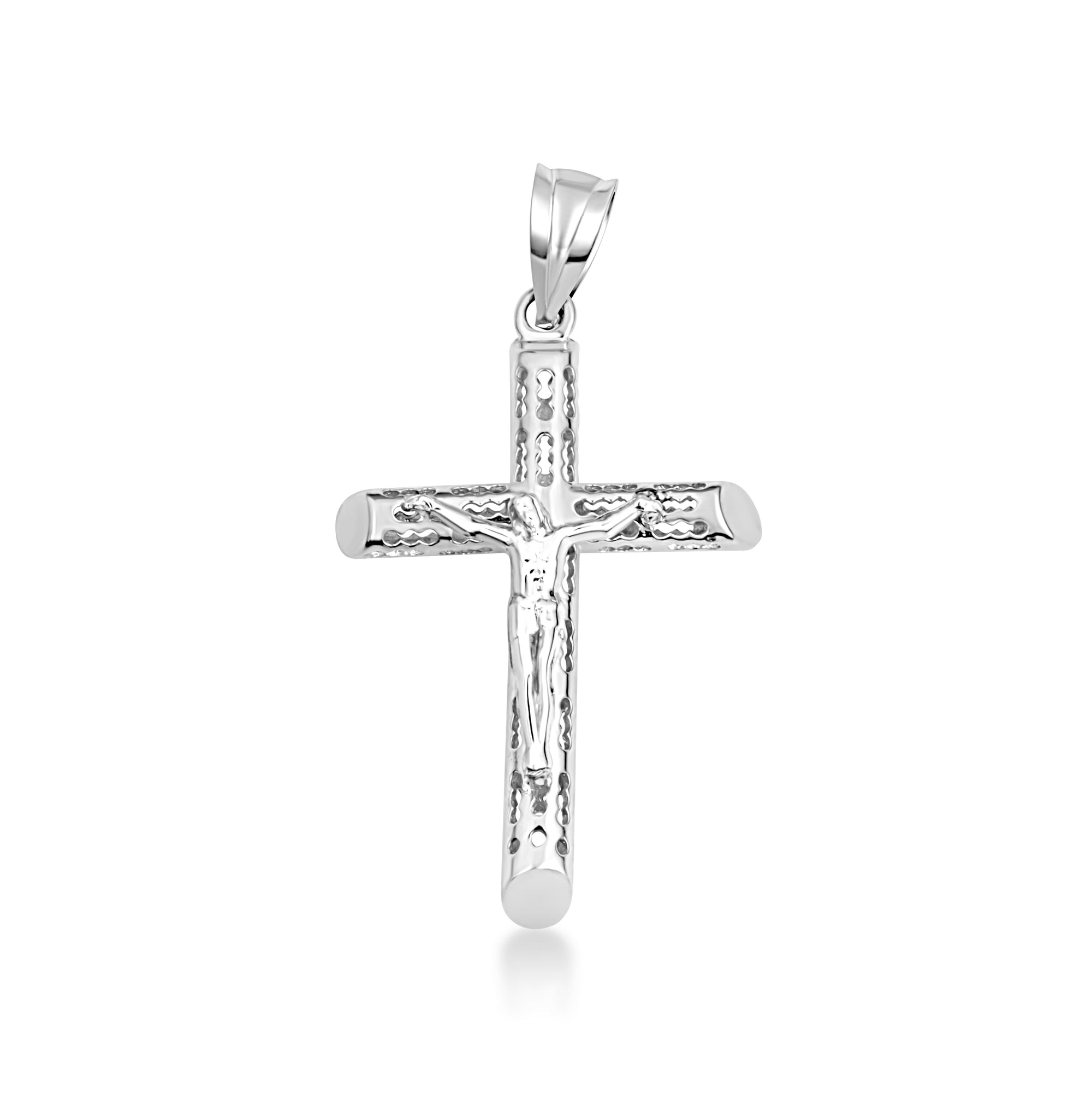 Sterling Silver Hollow Open Cut Design Cross Crucifix Pendant Necklace