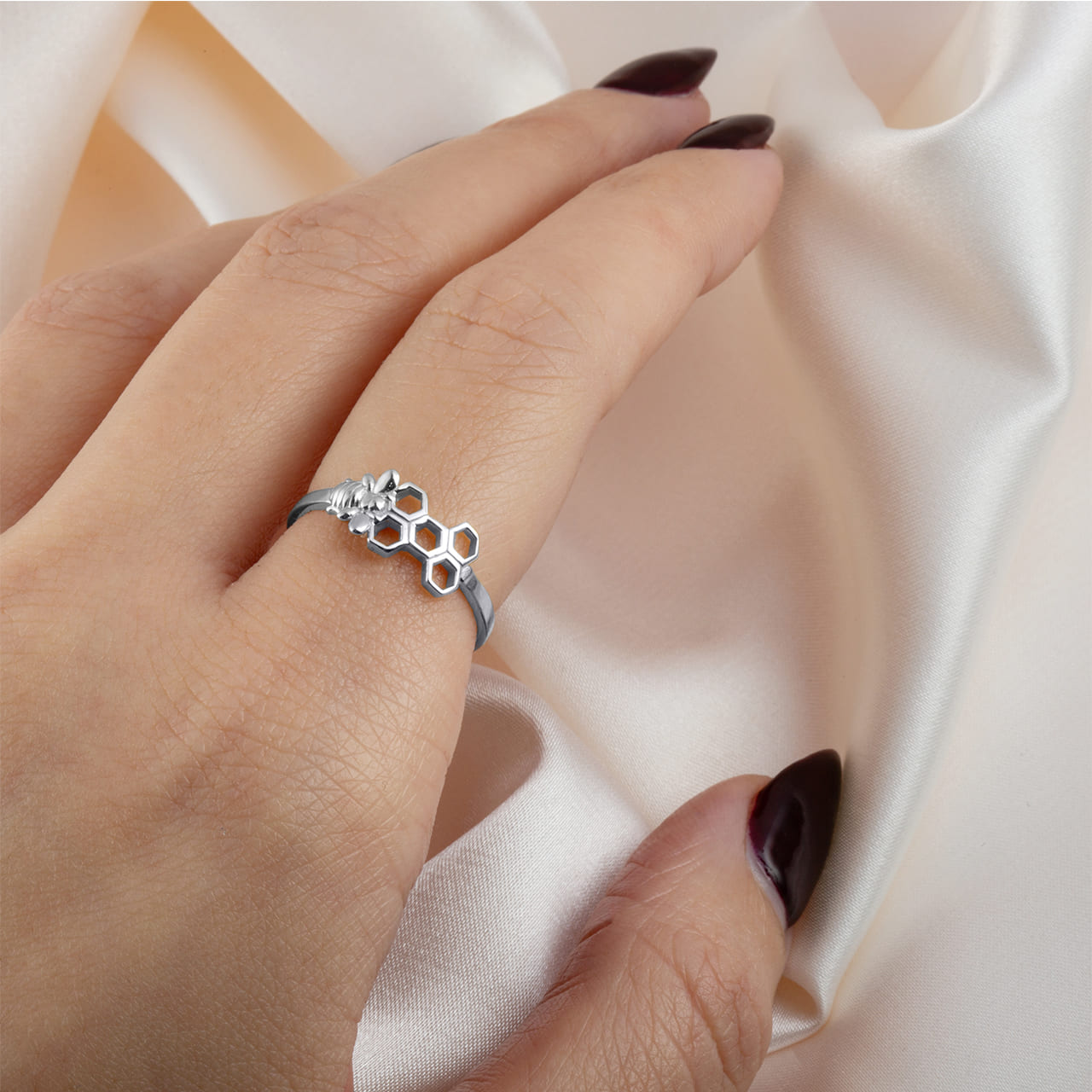 Sterling Silver Honeycomb Bee Ring, view 2