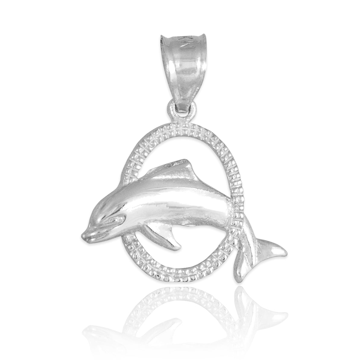 Sterling Silver Hoop Jumping Dolphin Charm Pendant Necklace, view 2