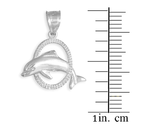 Sterling Silver Hoop Jumping Dolphin Charm Pendant Necklace, view 3