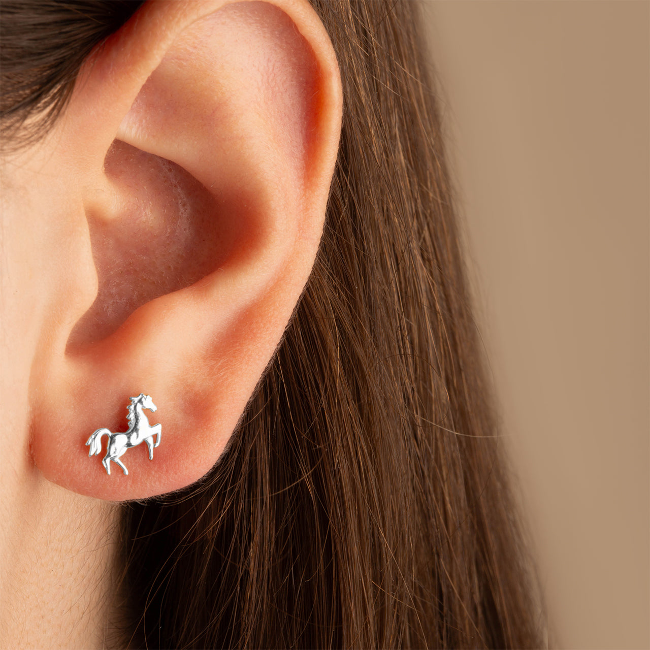 Sterling Silver Horse Stallion Stud Earrings, view 2