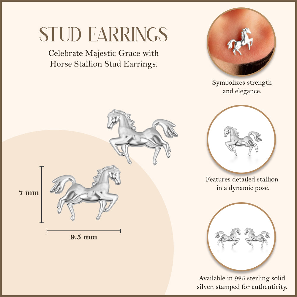 Sterling Silver Horse Stallion Stud Earrings, view 3