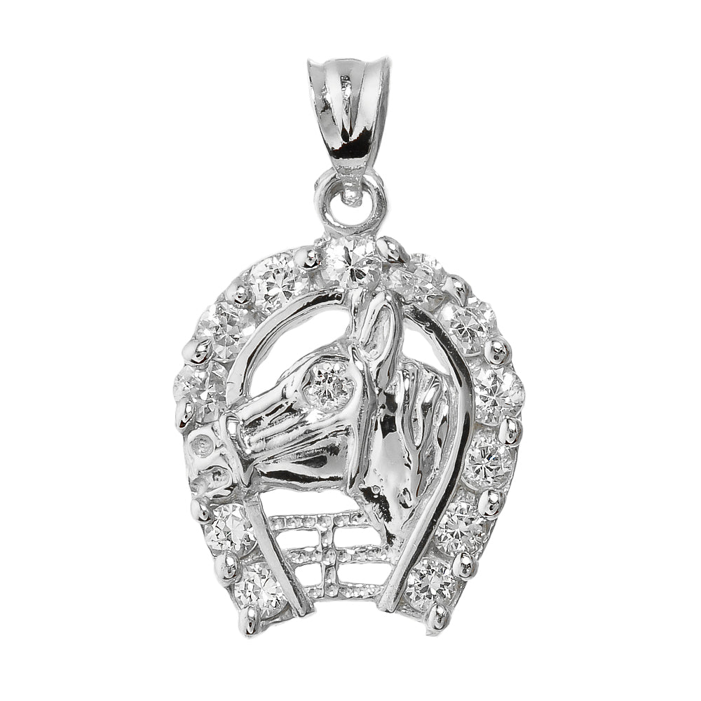Sterling Silver Horseshoe with Horse Head Charm Pendant, view 2