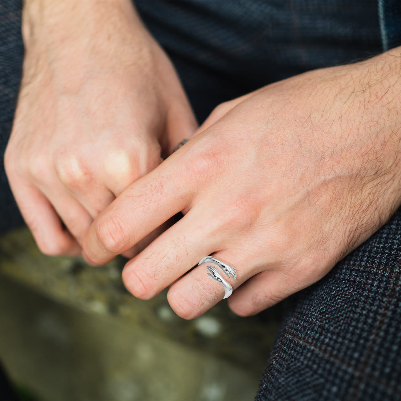 Sterling Silver Hugging Hands Band Ring, view 2