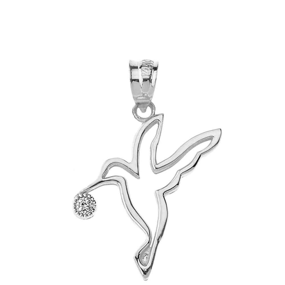 Sterling Silver Hummingbird Outline CZ Pendant Necklace, view 2