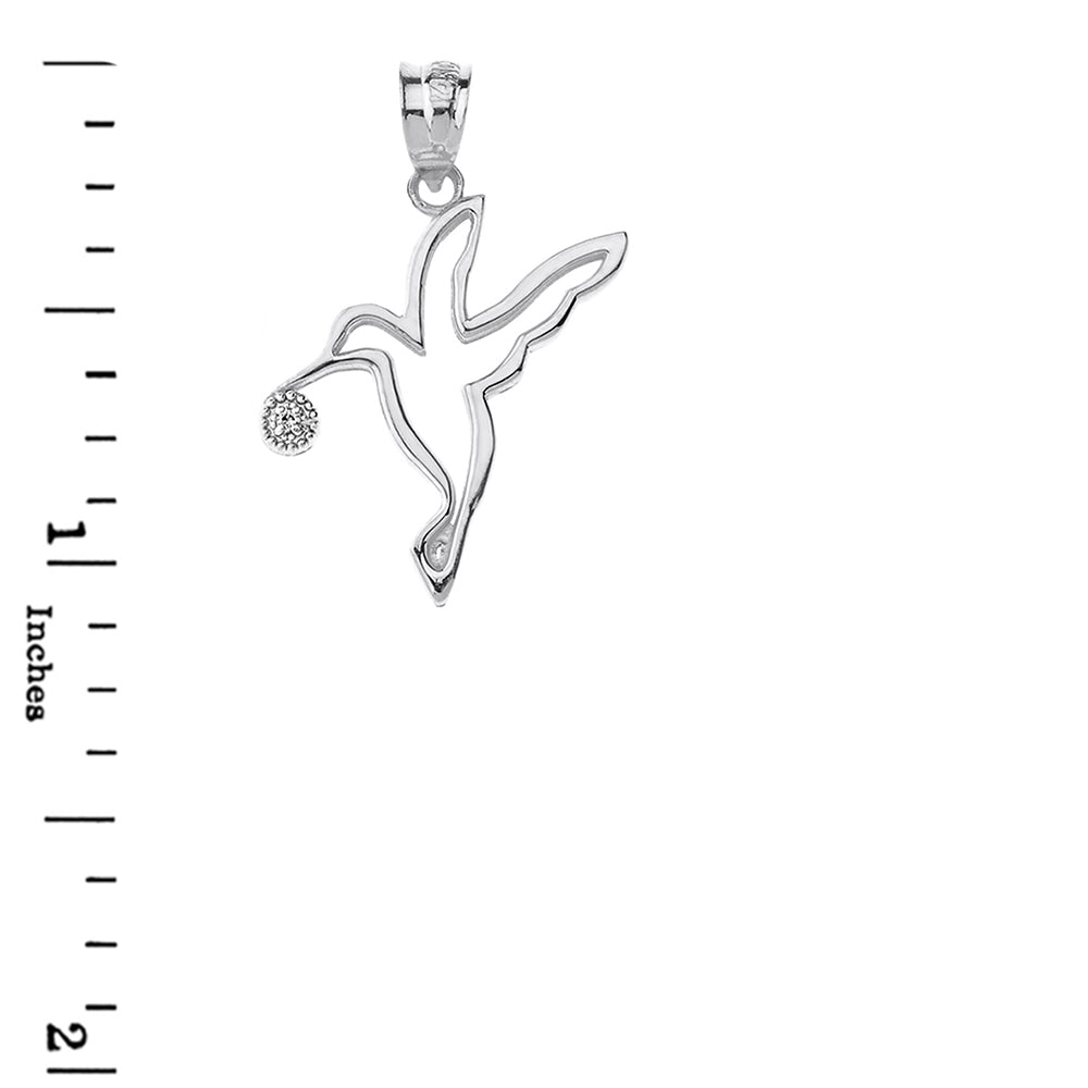Sterling Silver Hummingbird Outline CZ Pendant Necklace, view 3