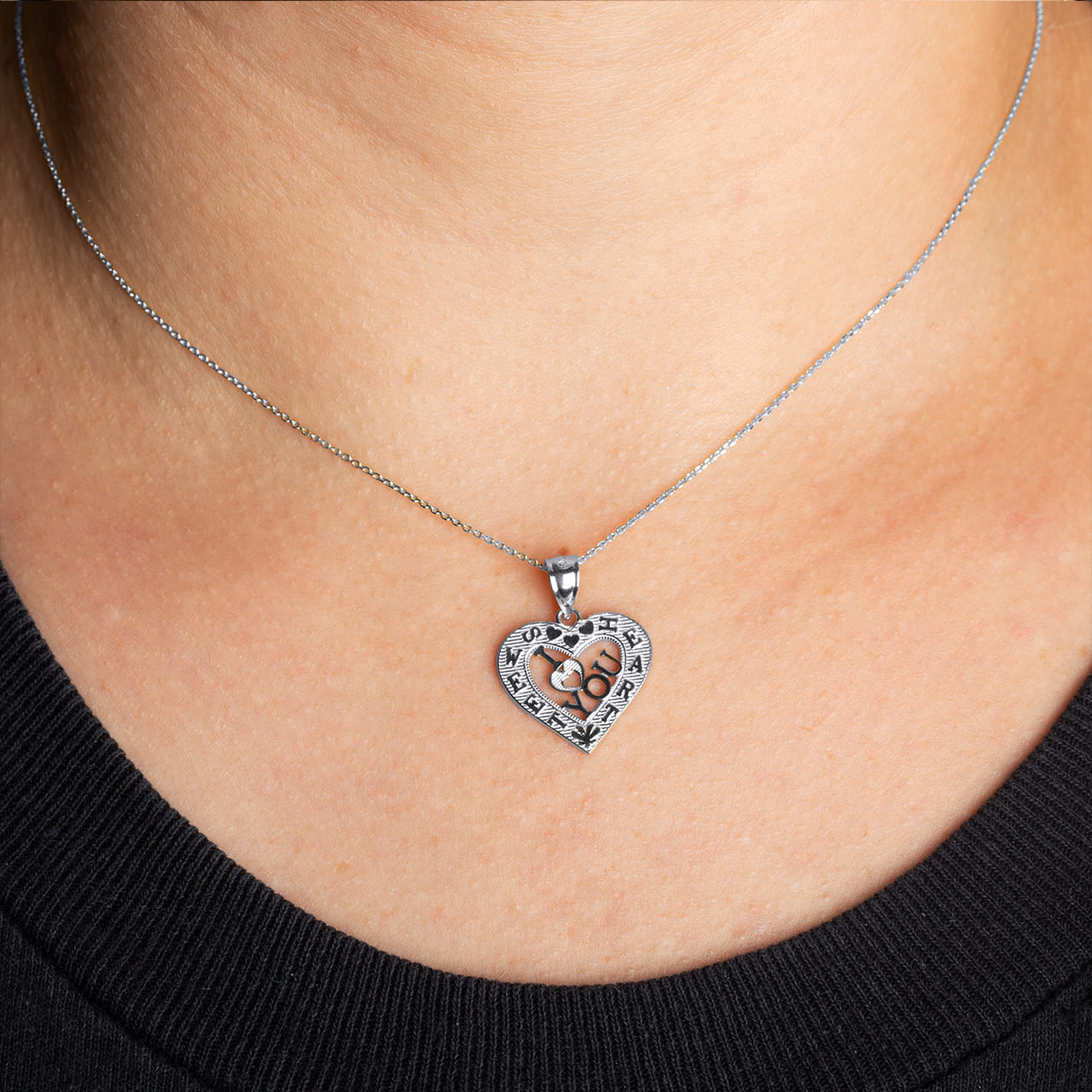 Sterling Silver I Love You Sweet Heart Pendant Necklace, view 2
