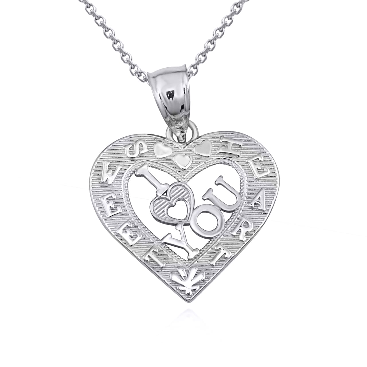 Sterling Silver I Love You Sweet Heart Pendant Necklace, view 3