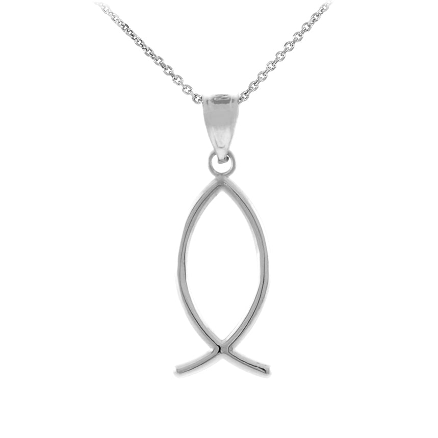 Sterling Silver Ichthus (Fish) Vertical Pendant Necklace
