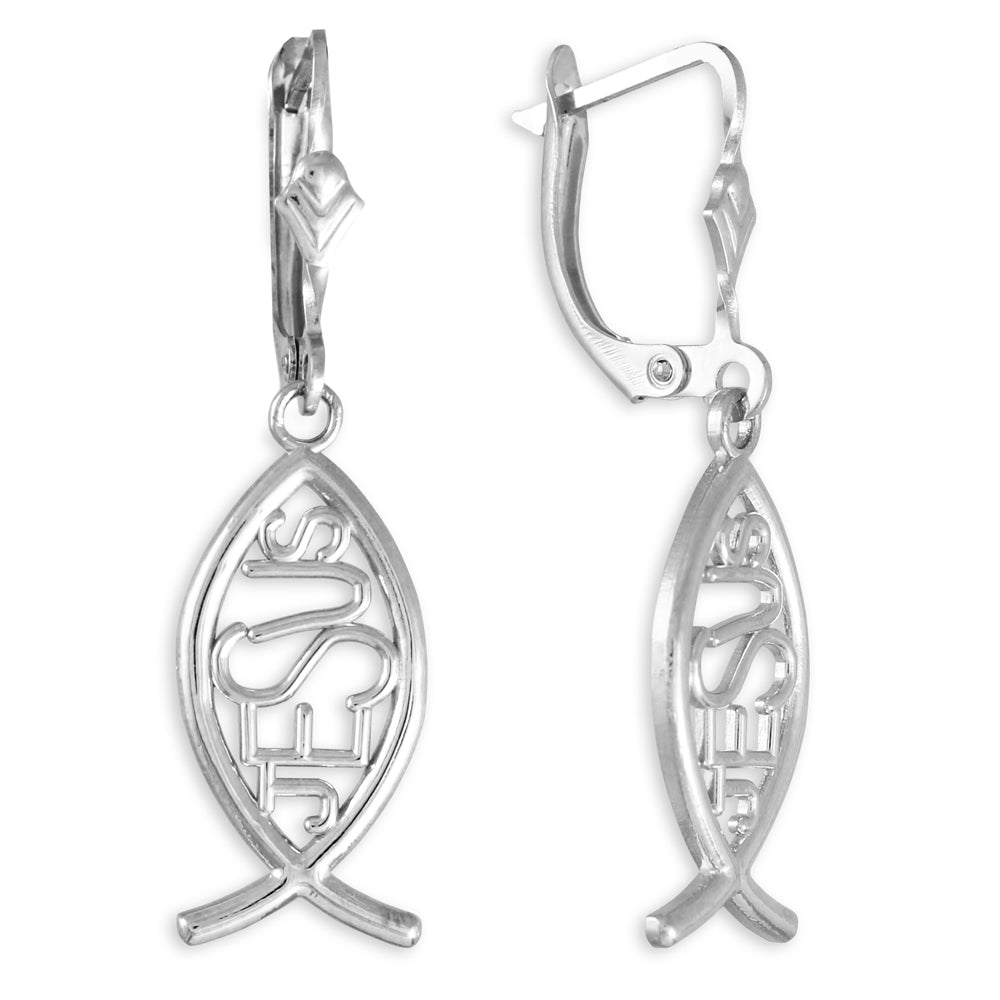 Sterling Silver Ichthus "JESUS" Earrings