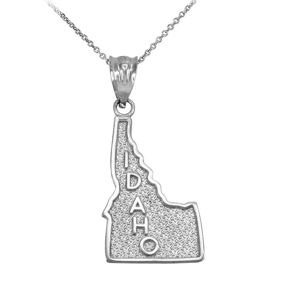 Sterling Silver Idaho State Map Pendant Necklace