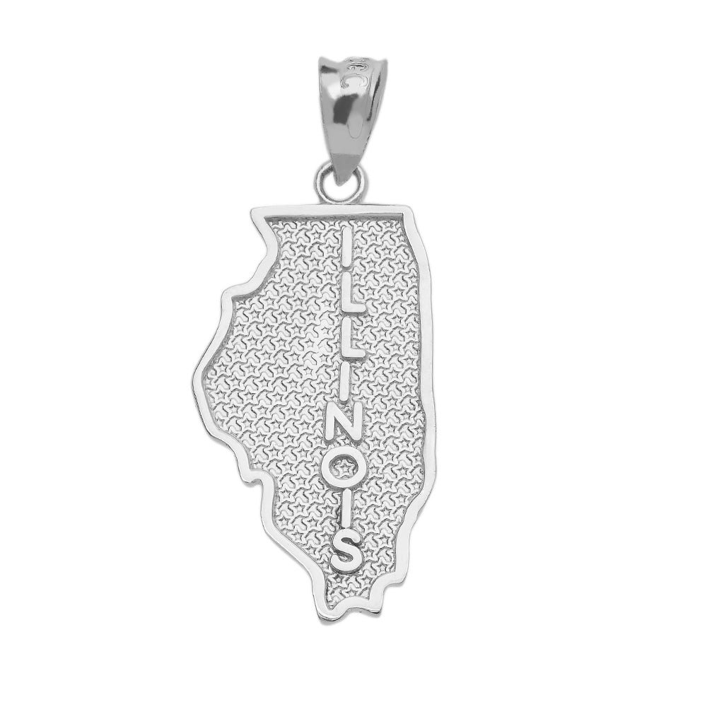 Sterling Silver Illinois State Map Pendant Necklace, view 2