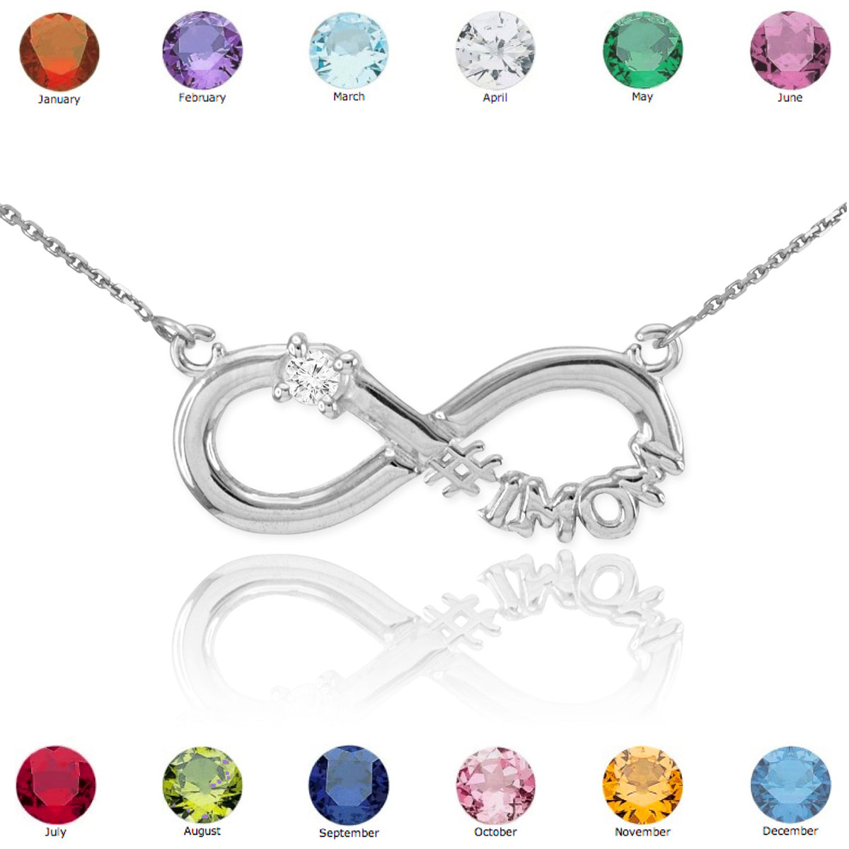 Sterling Silver Infinity #1MOM CZ Birthstone Necklace