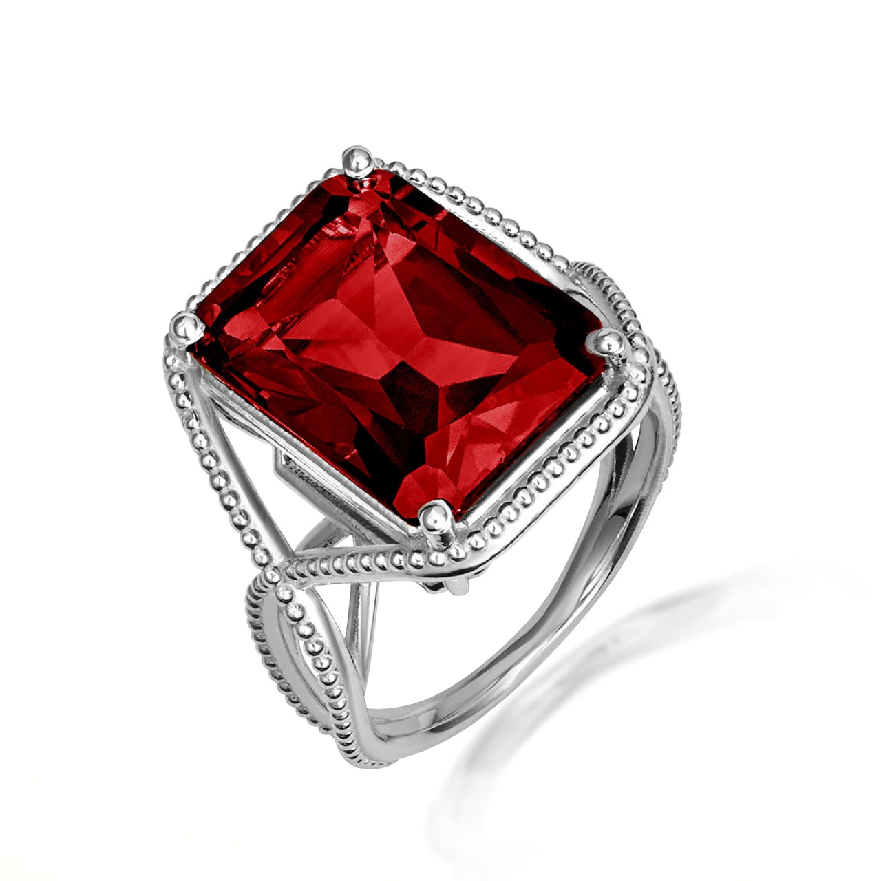 Sterling Silver Infinity Emerald Cut Birthstone Beaded Ring, view 3