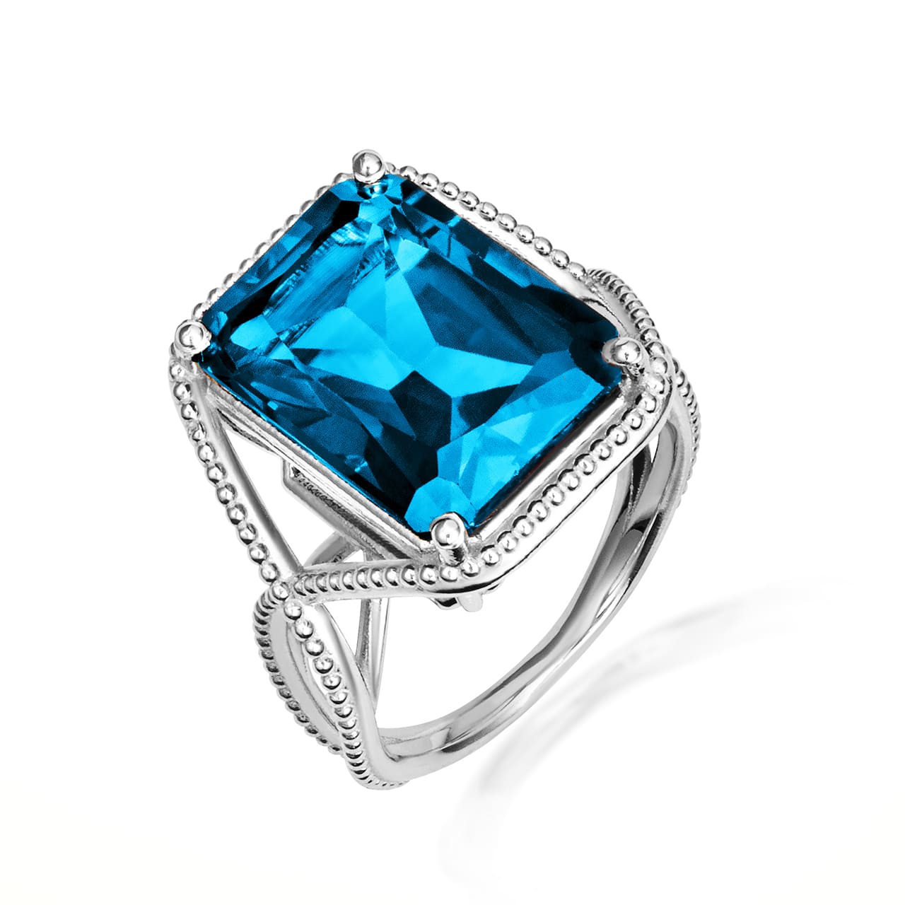 Sterling Silver Infinity Emerald Cut Birthstone Beaded Ring, view 4