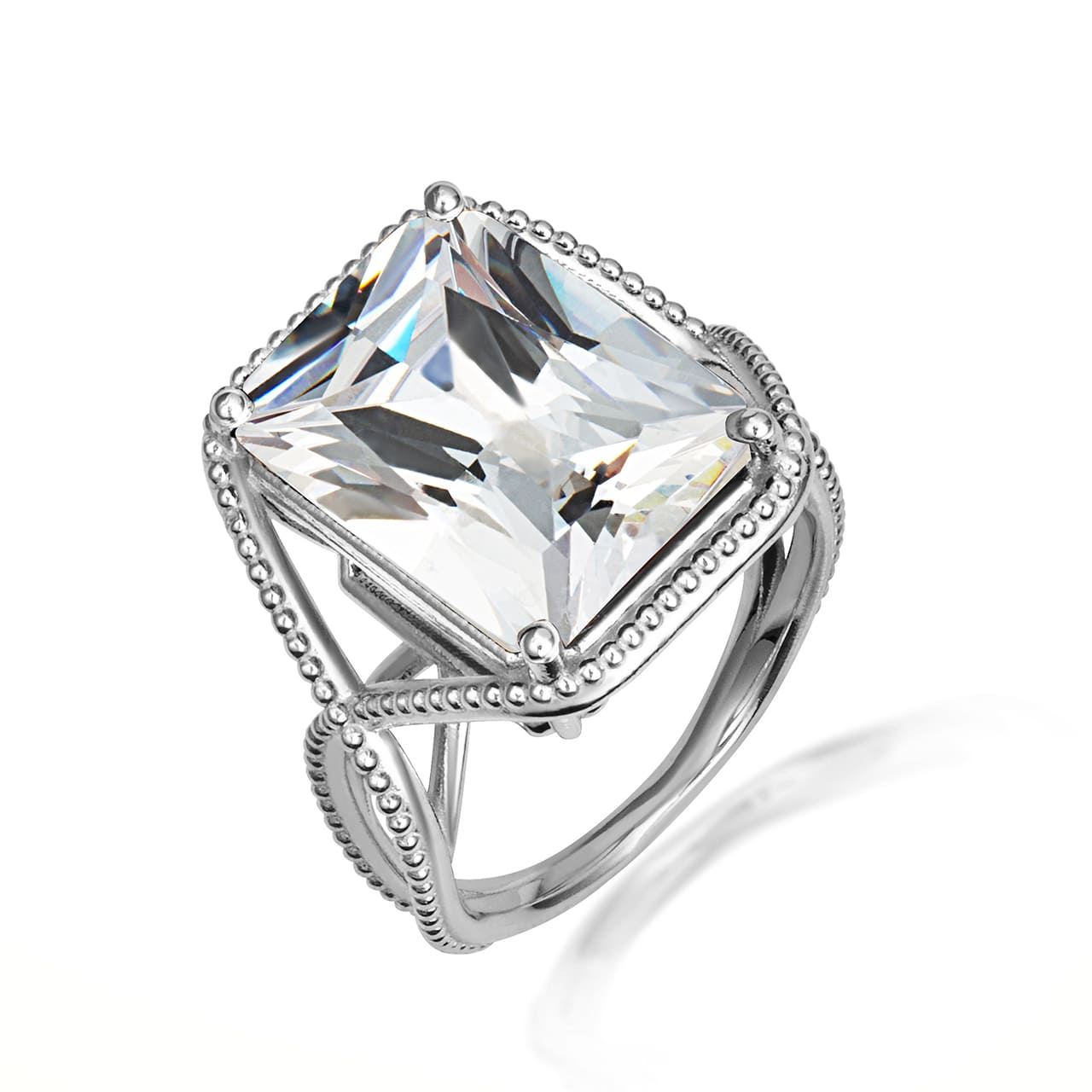 Sterling Silver Infinity Emerald Cut Birthstone Beaded Ring, view 5