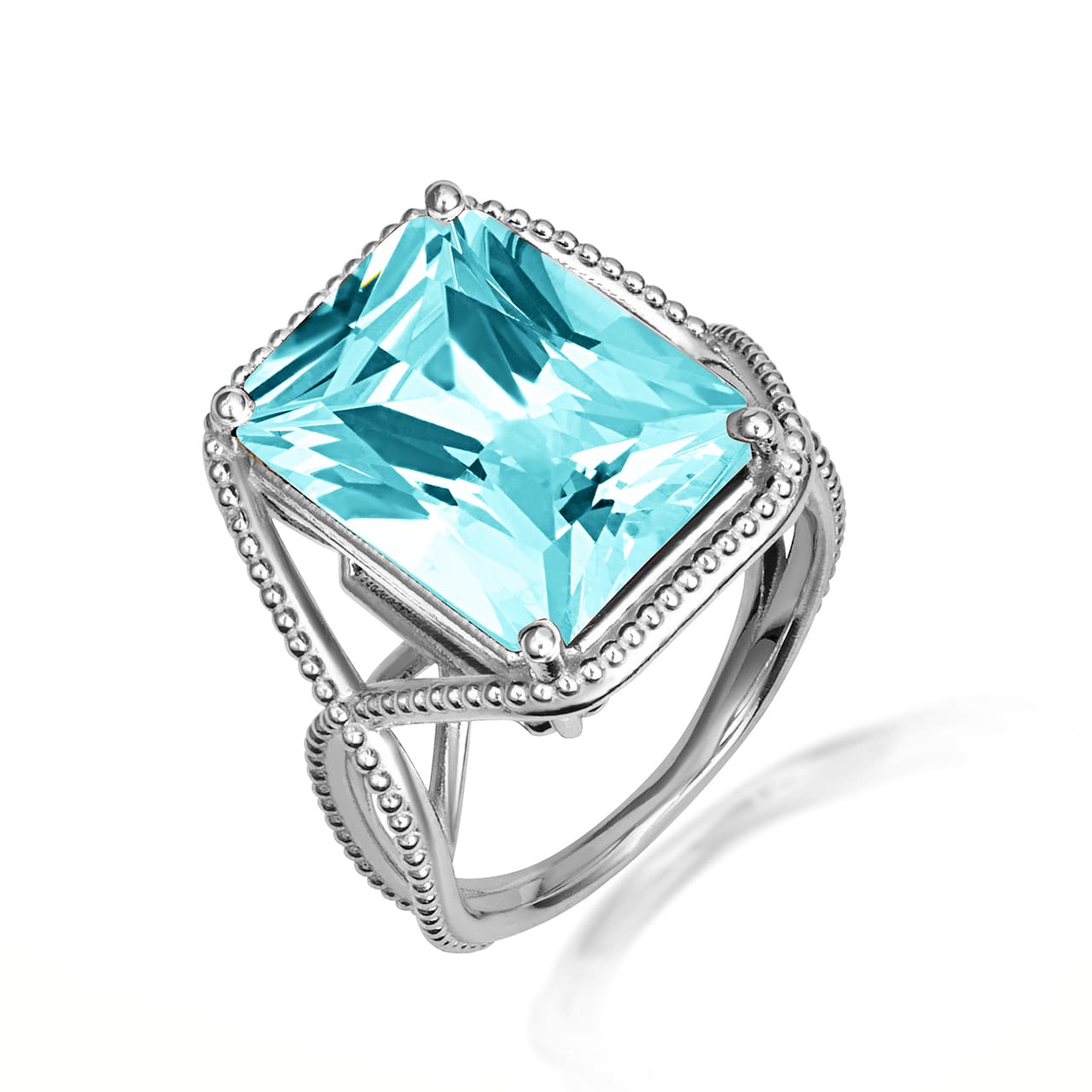 Sterling Silver Infinity Emerald Cut Birthstone Beaded Ring, view 8