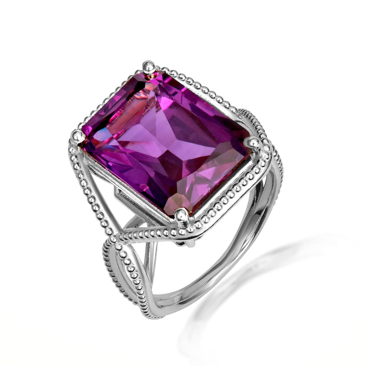 Sterling Silver Infinity Emerald Cut Birthstone Beaded Ring, view 10