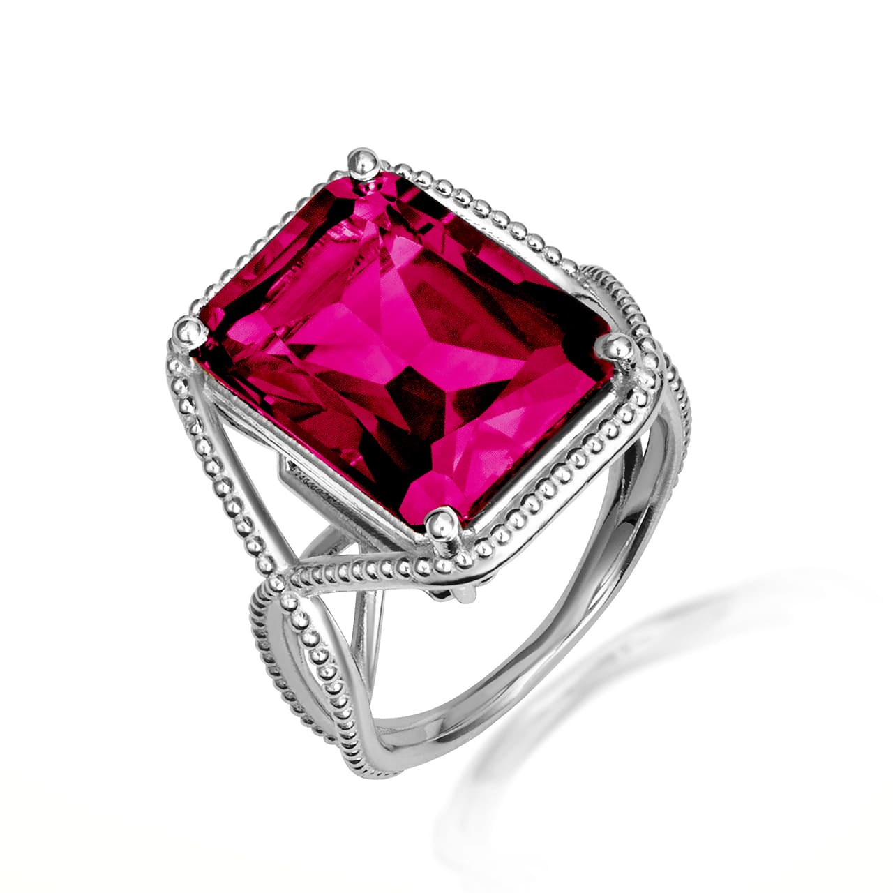 Sterling Silver Infinity Emerald Cut Birthstone Beaded Ring, view 11