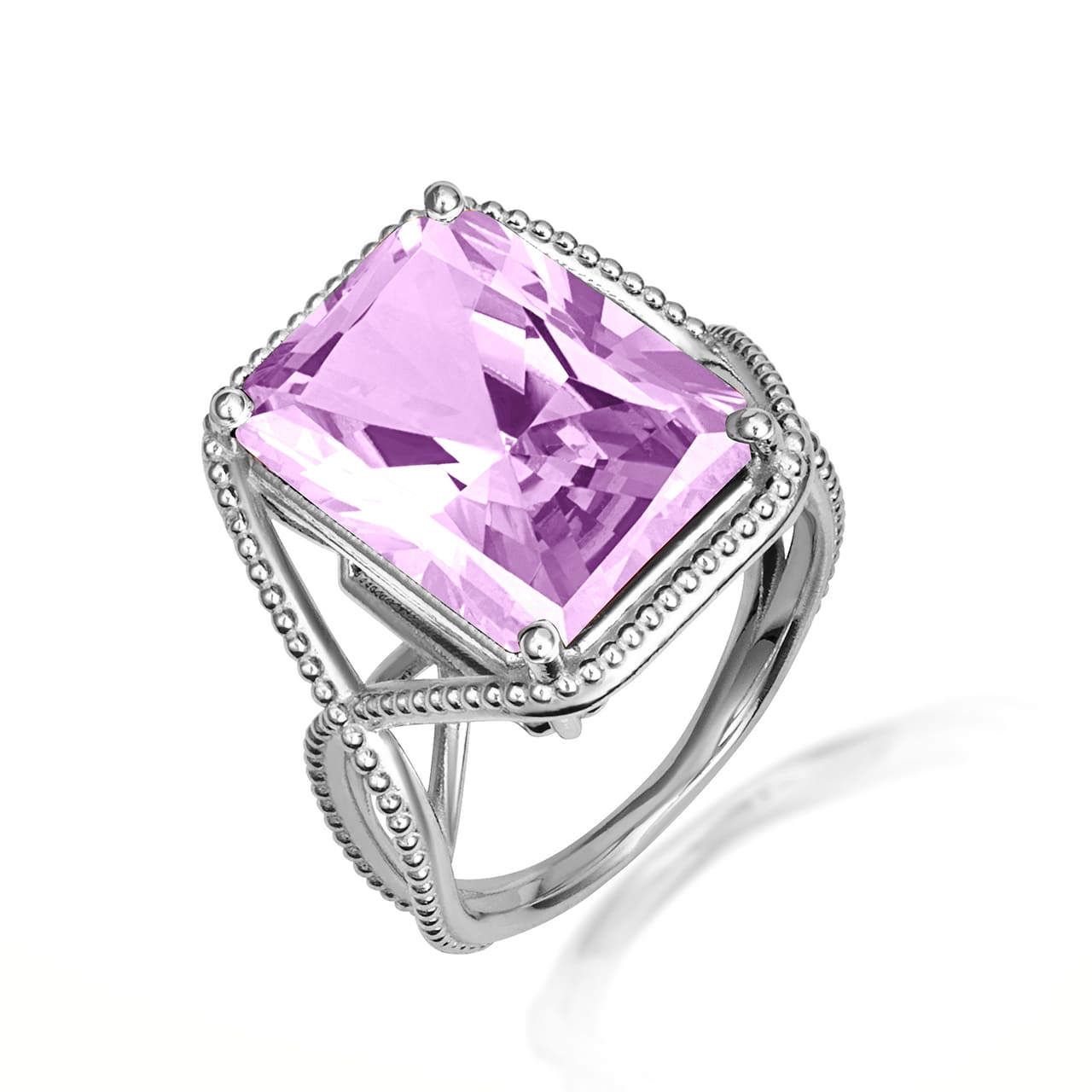 Sterling Silver Infinity Emerald Cut Birthstone Beaded Ring, view 14