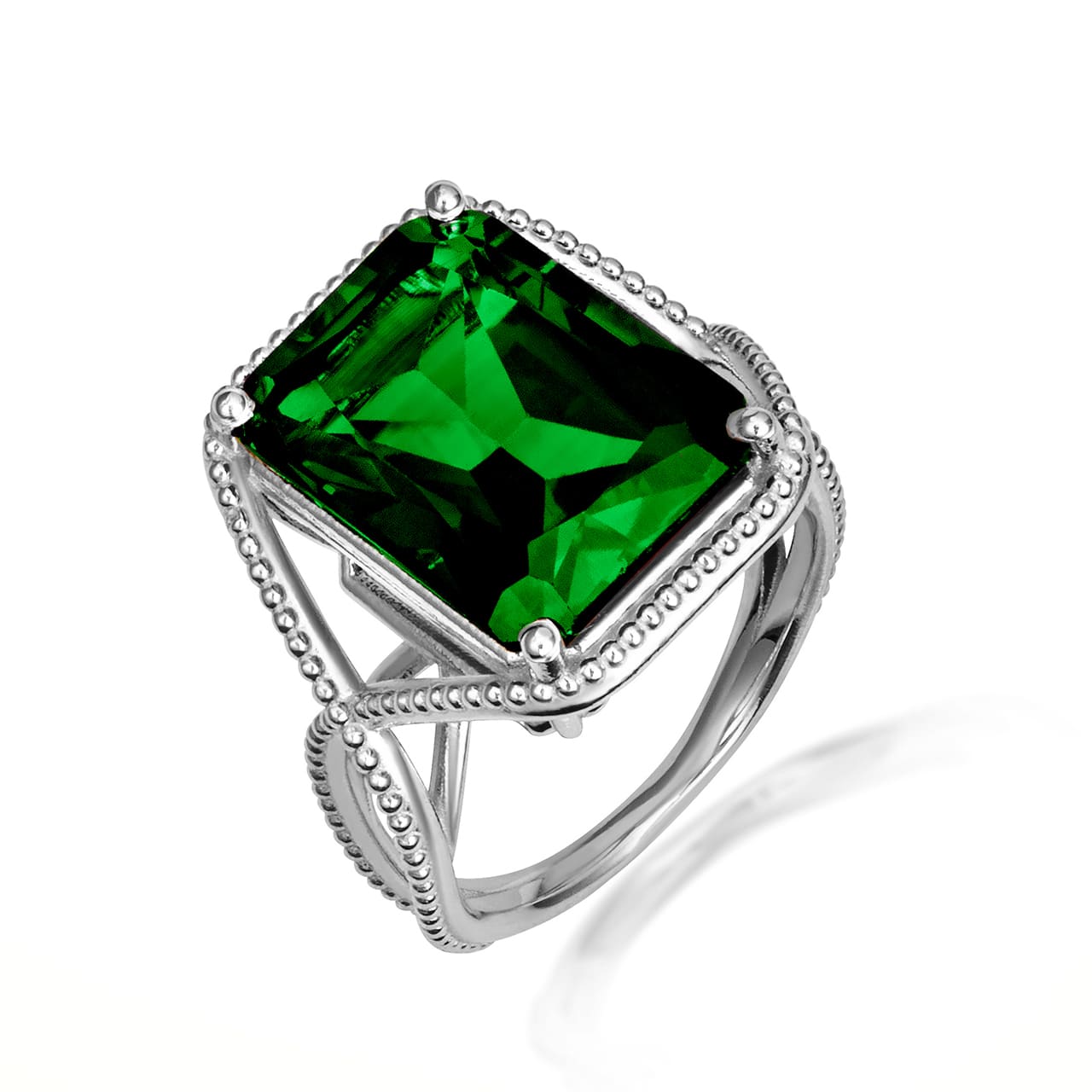 Sterling Silver Infinity Emerald Cut Birthstone Beaded Ring, view 19