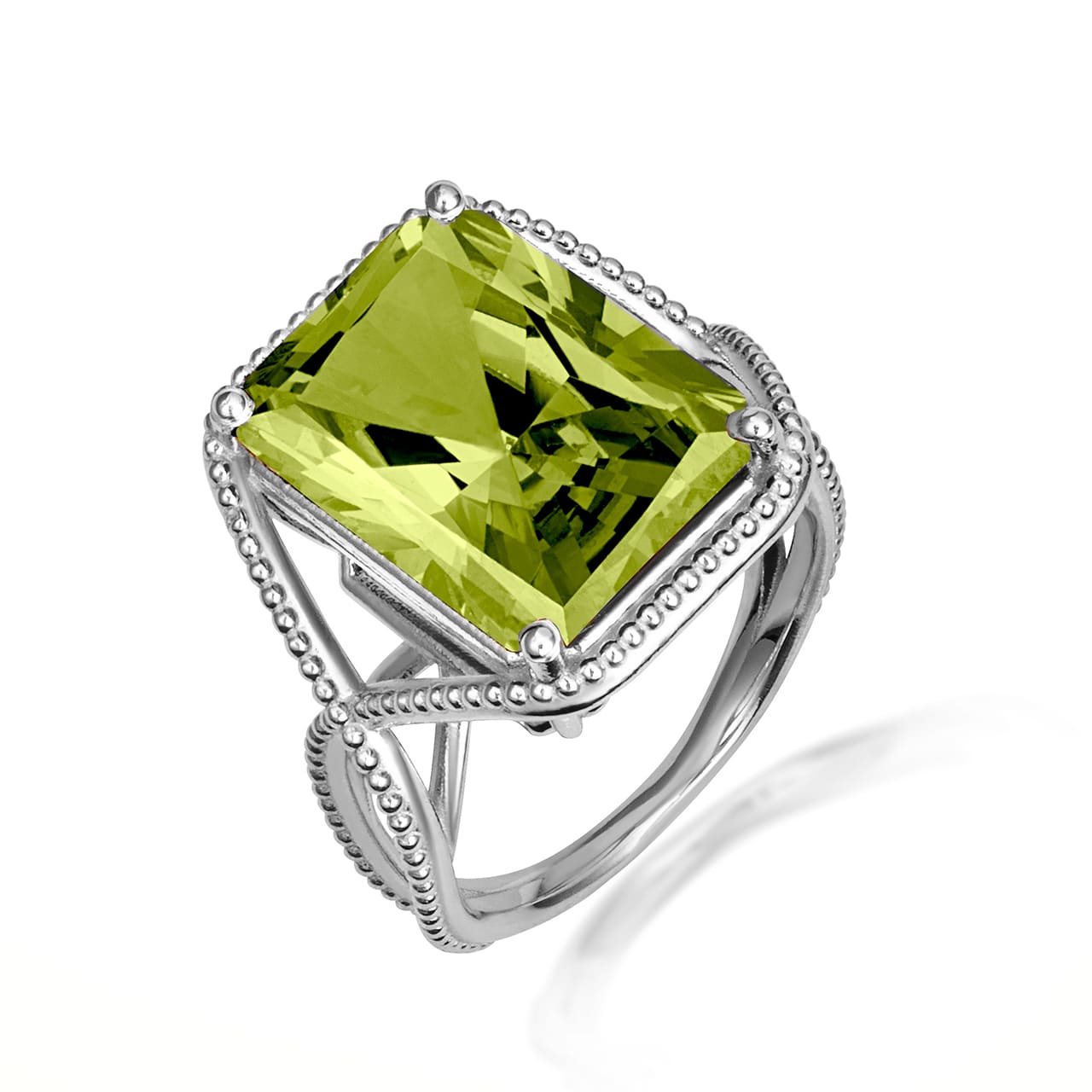 Sterling Silver Infinity Emerald Cut Birthstone Beaded Ring, view 22