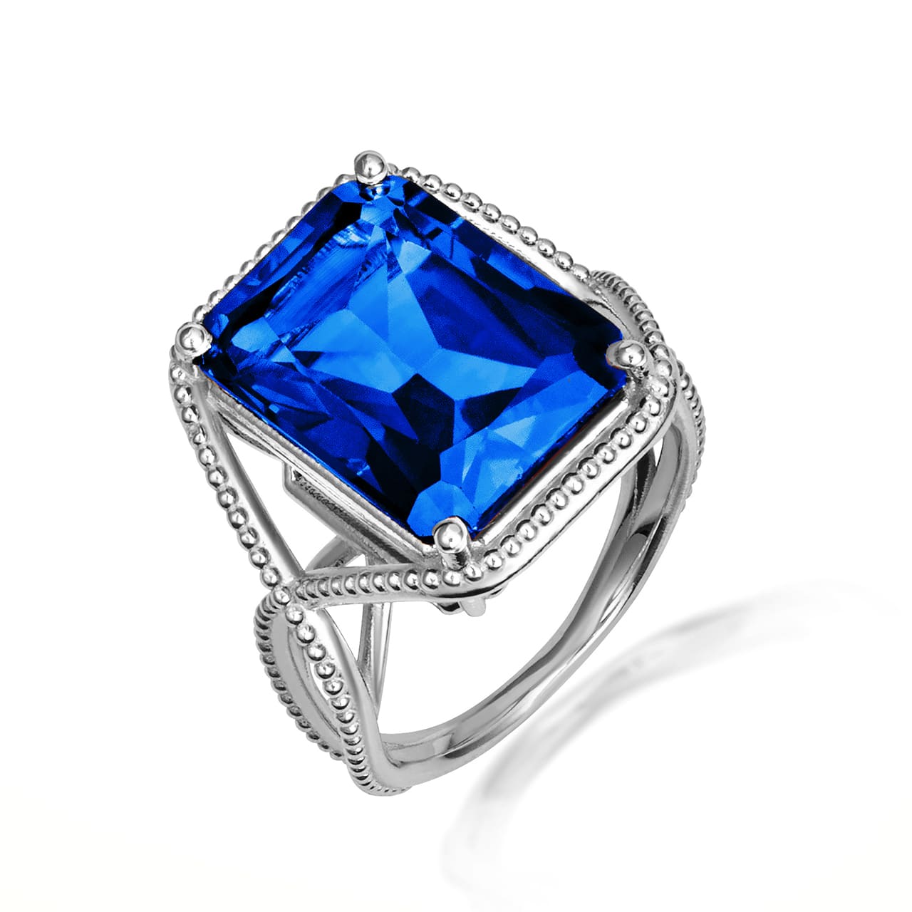 Sterling Silver Infinity Emerald Cut Birthstone Beaded Ring, view 23