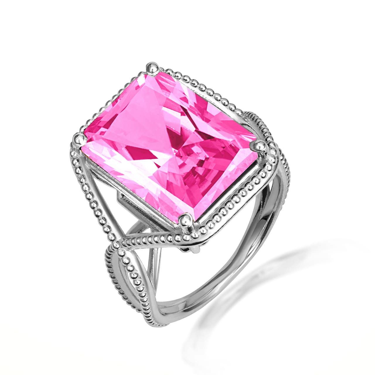 Sterling Silver Infinity Emerald Cut Birthstone Beaded Ring, view 24