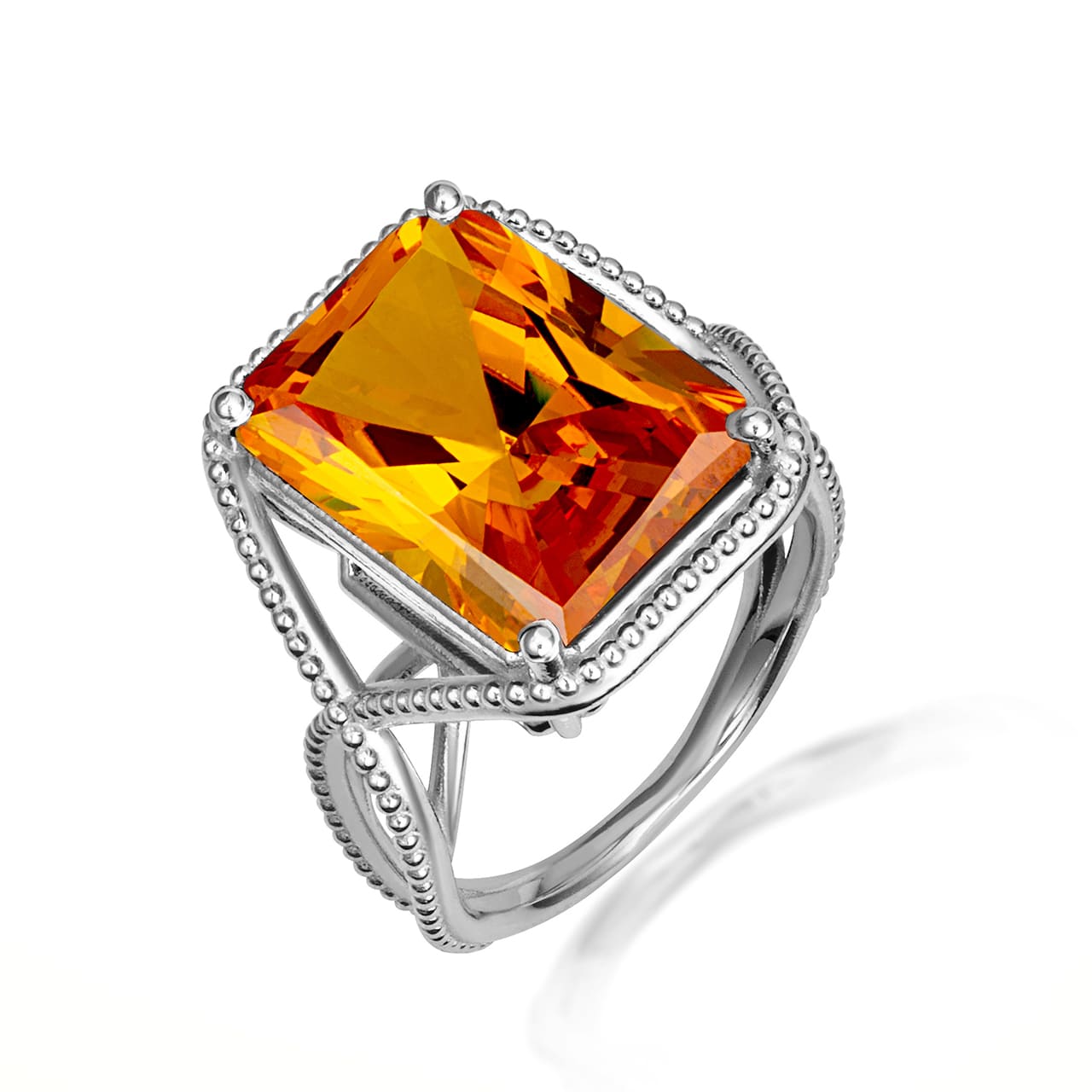 Sterling Silver Infinity Emerald Cut Birthstone Beaded Ring, view 25