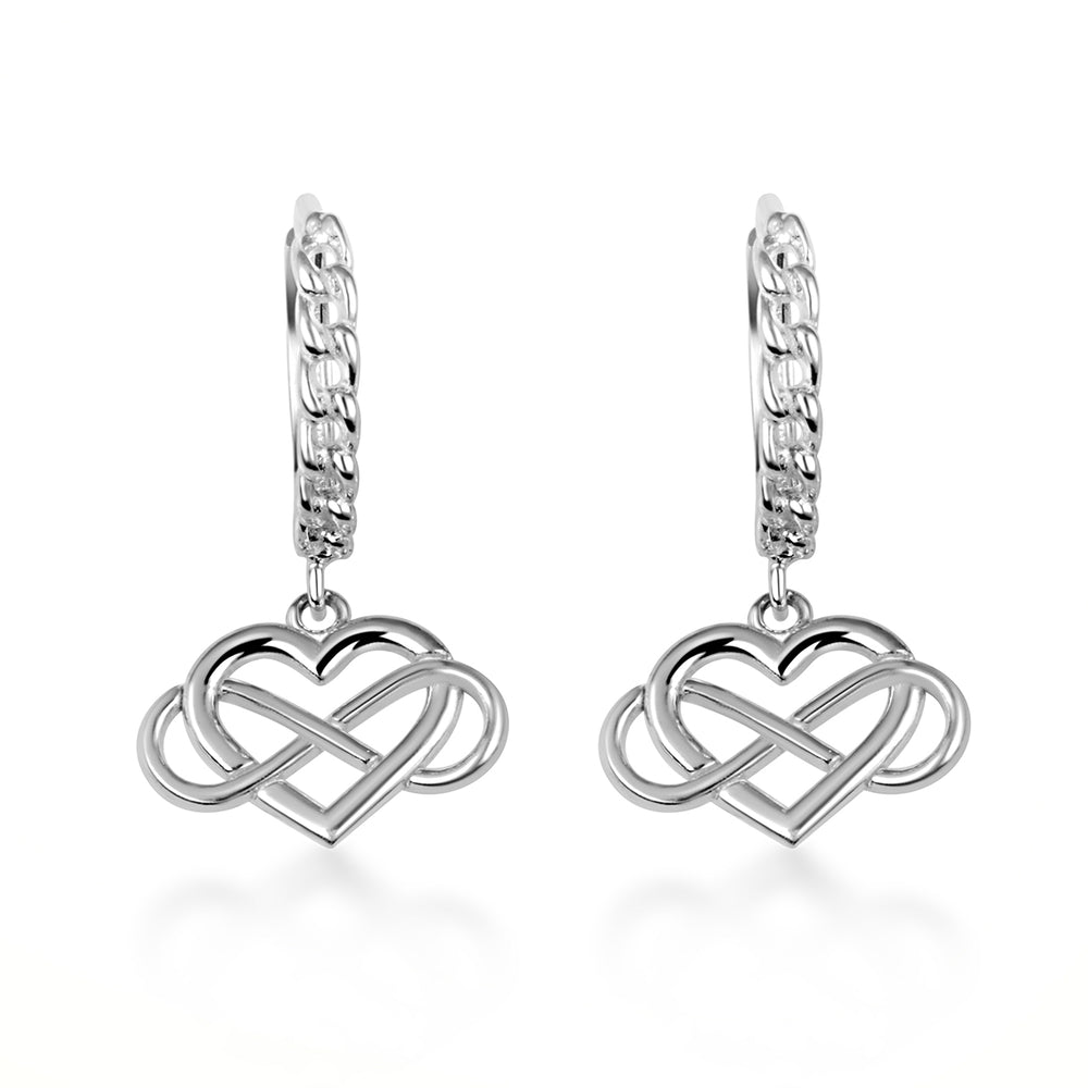 Sterling Silver Infinity Heart Cuban Link Huggie Hoop Earrings