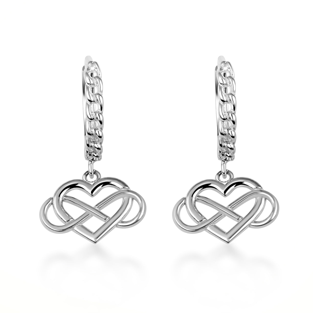 Sterling Silver Infinity Heart Cuban Link Huggie Hoop Earrings