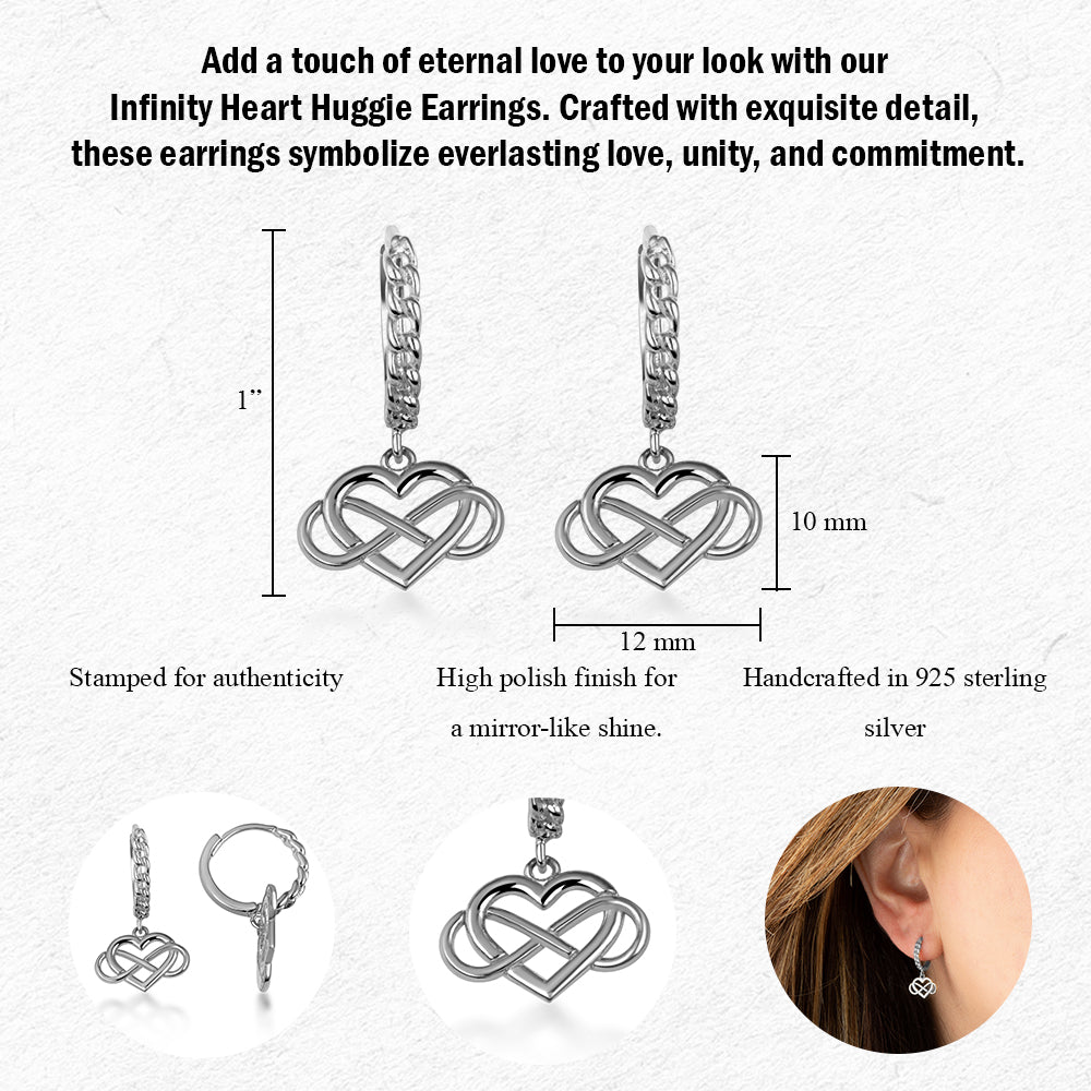 Sterling Silver Infinity Heart Cuban Link Huggie Hoop Earrings, view 3