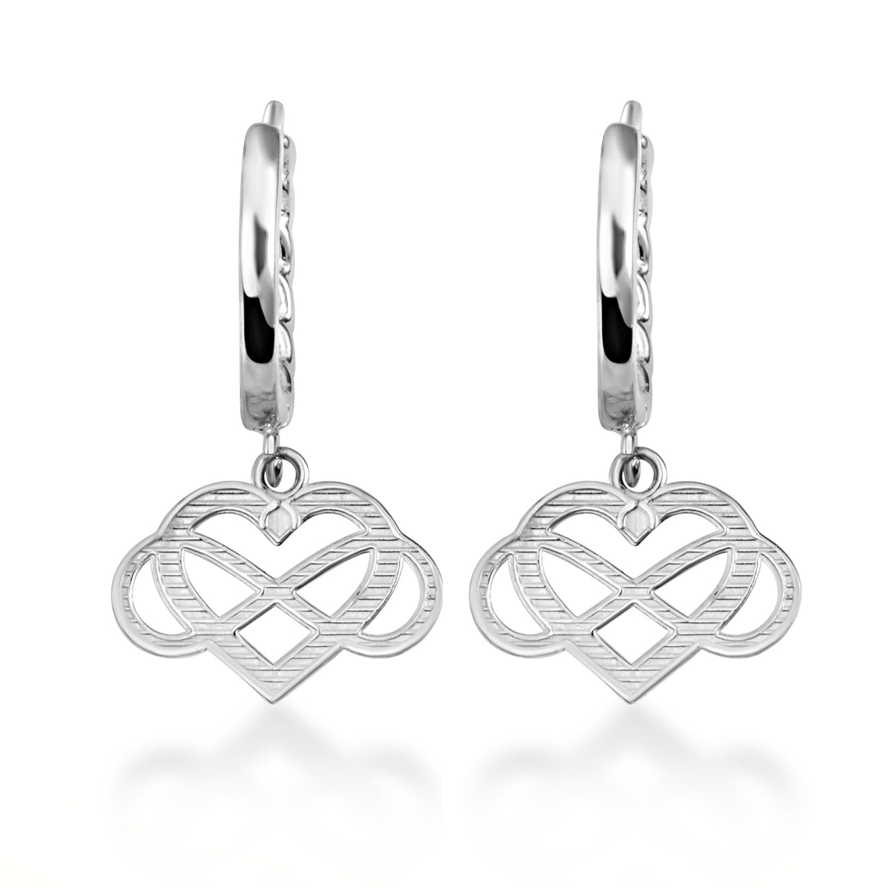 Sterling Silver Infinity Heart Cuban Link Huggie Hoop Earrings, view 5