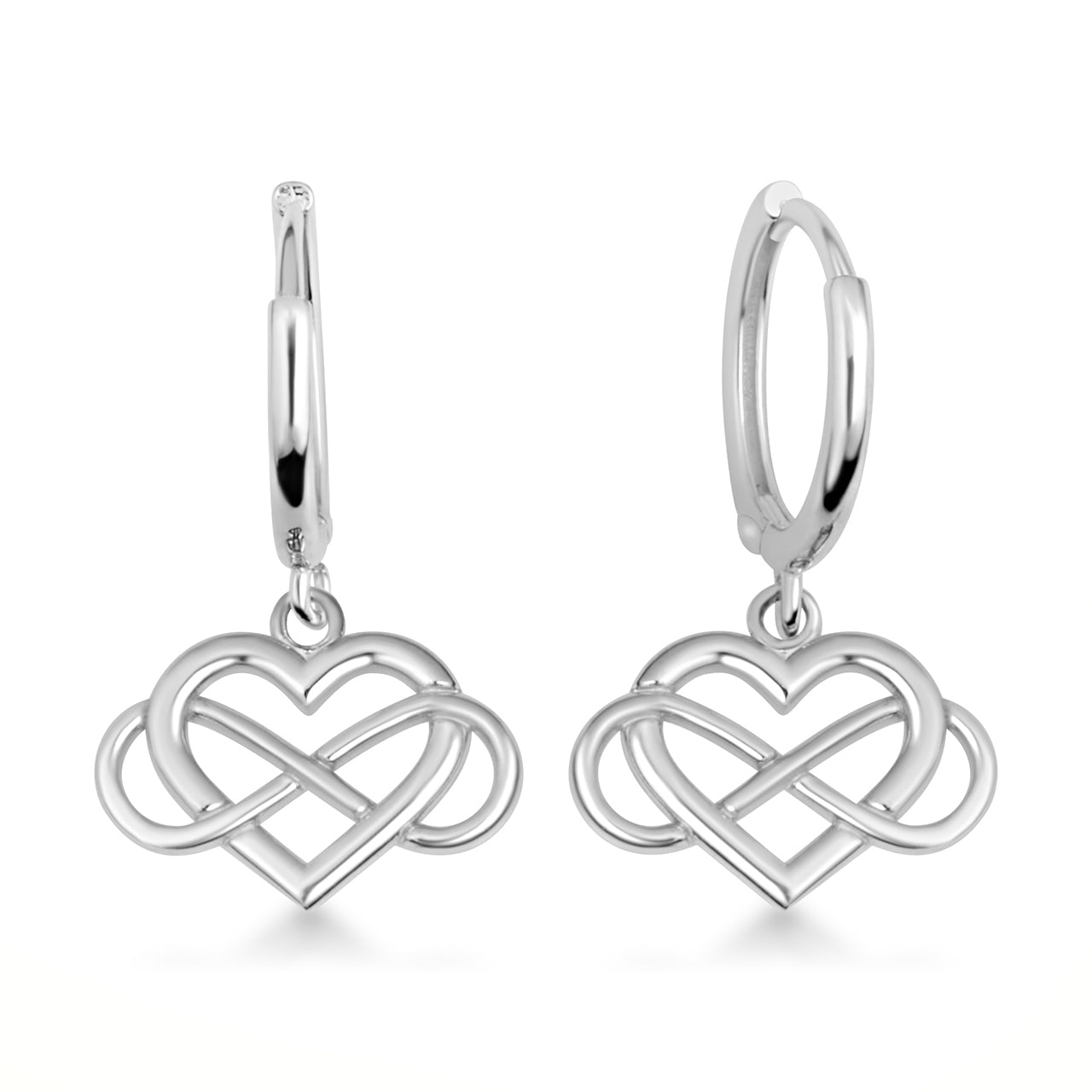 Sterling Silver Infinity Heart Drop Huggie Hoop Earrings
