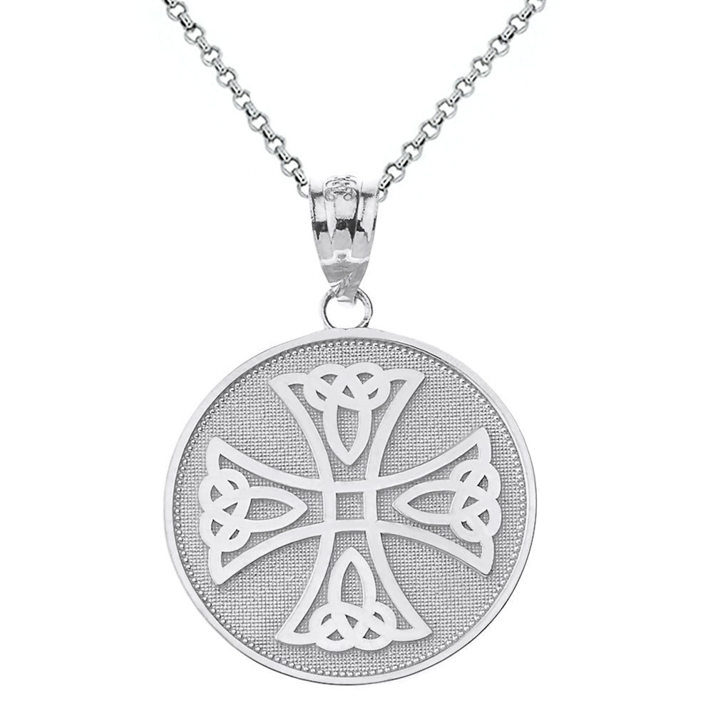 Sterling Silver Infinity Knot Celtic Cross Disc Pendant Necklace