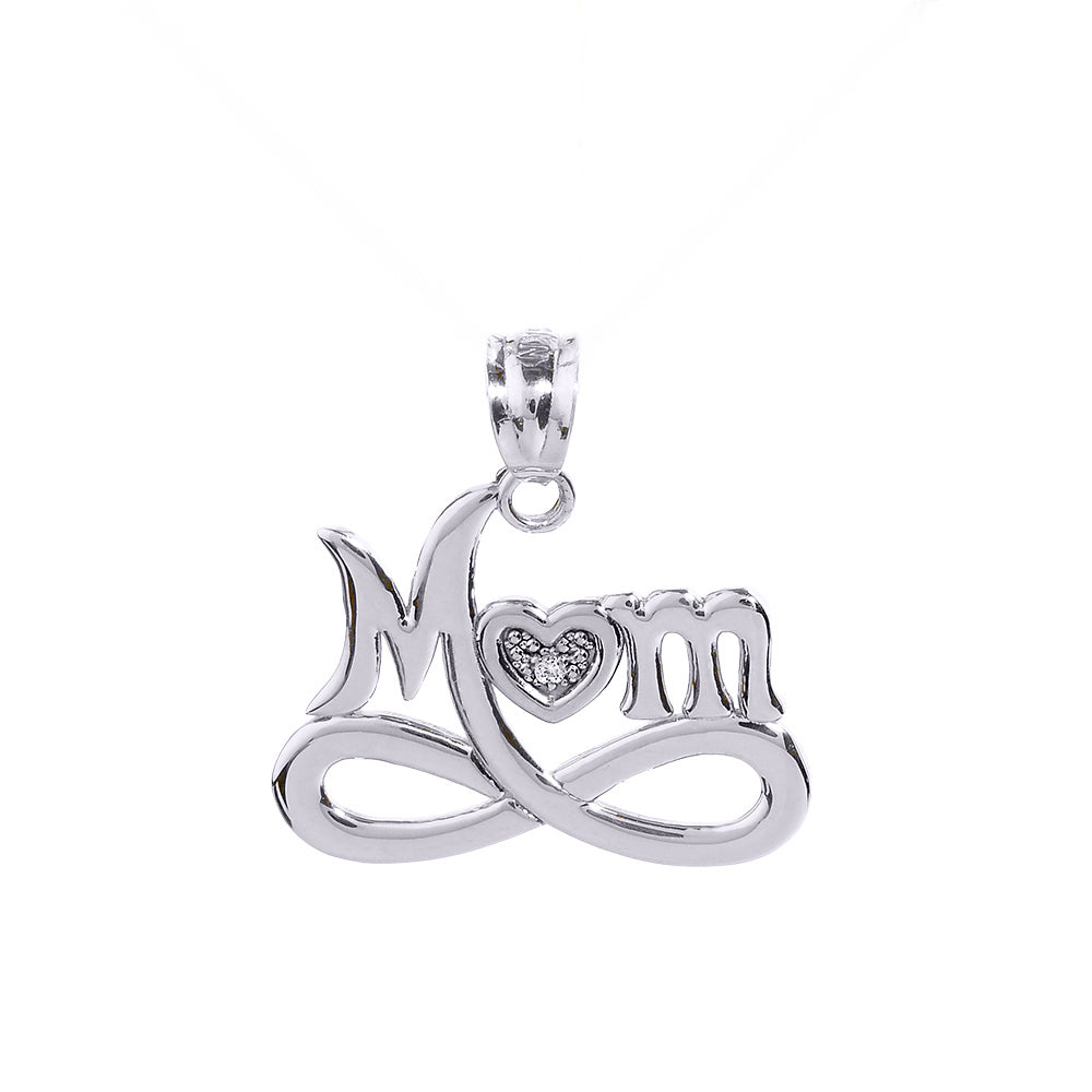 Sterling Silver Infinity "MOM" Heart with Diamond Pendant Necklace, view 2