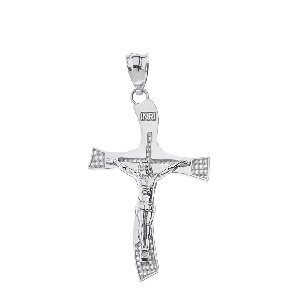 Sterling Silver INRI Wave Crucifix Pendant Necklace, view 2
