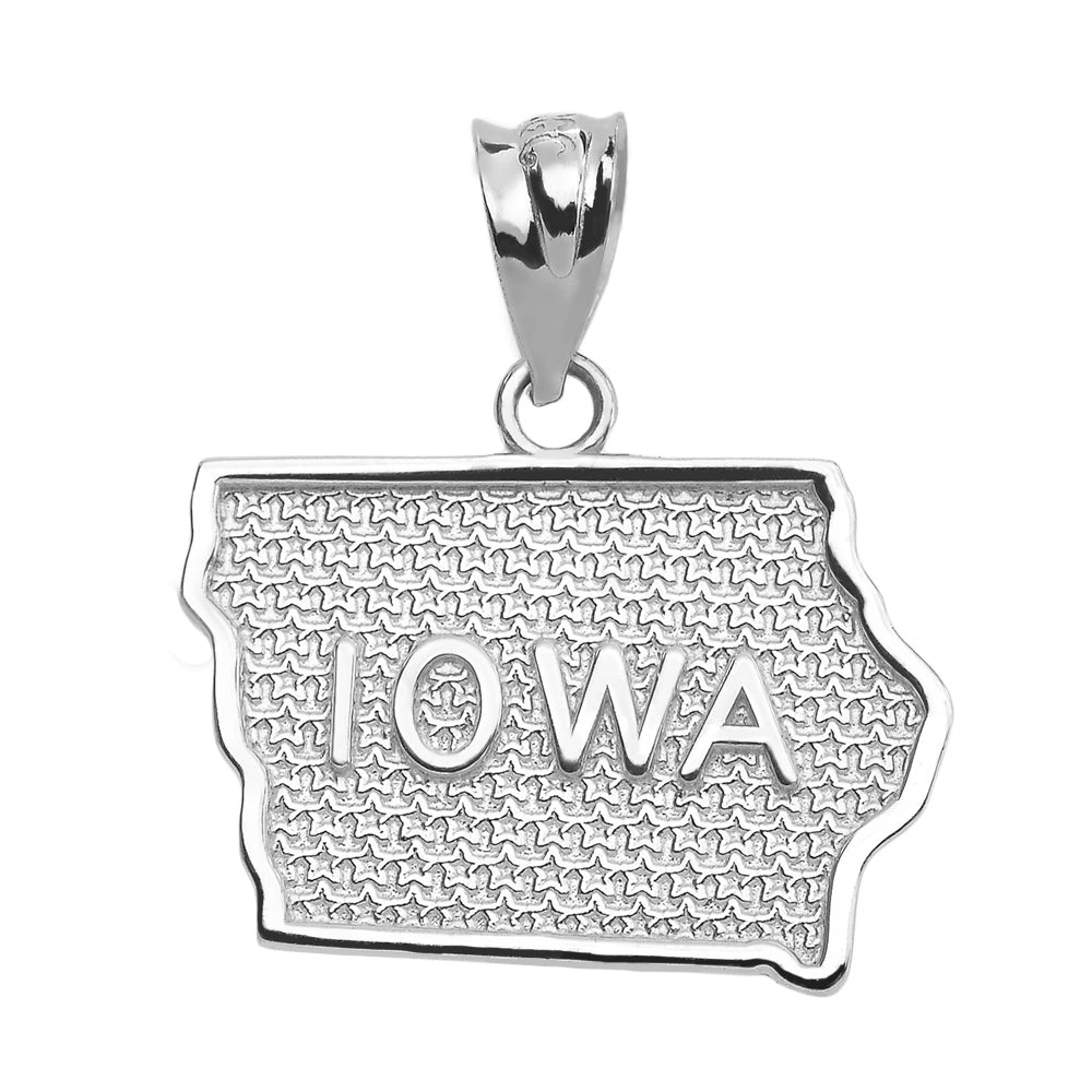 Sterling Silver Iowa State Map Pendant Necklace, view 2
