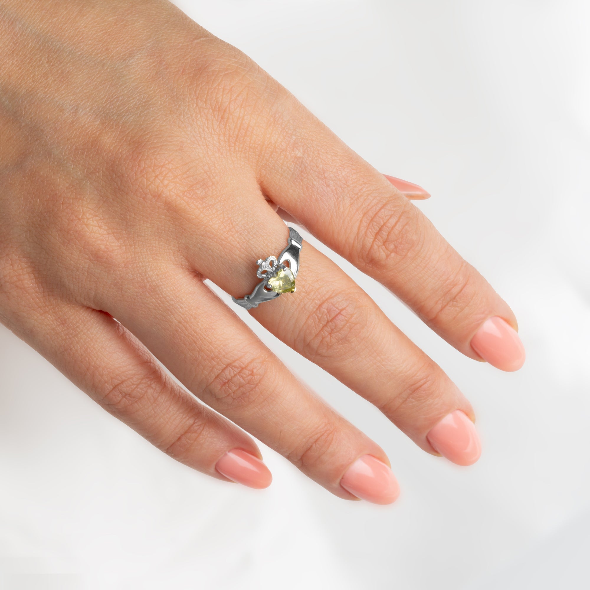 Sterling Silver Irish Celtic Claddagh Heart Birthstone Ring, view 2