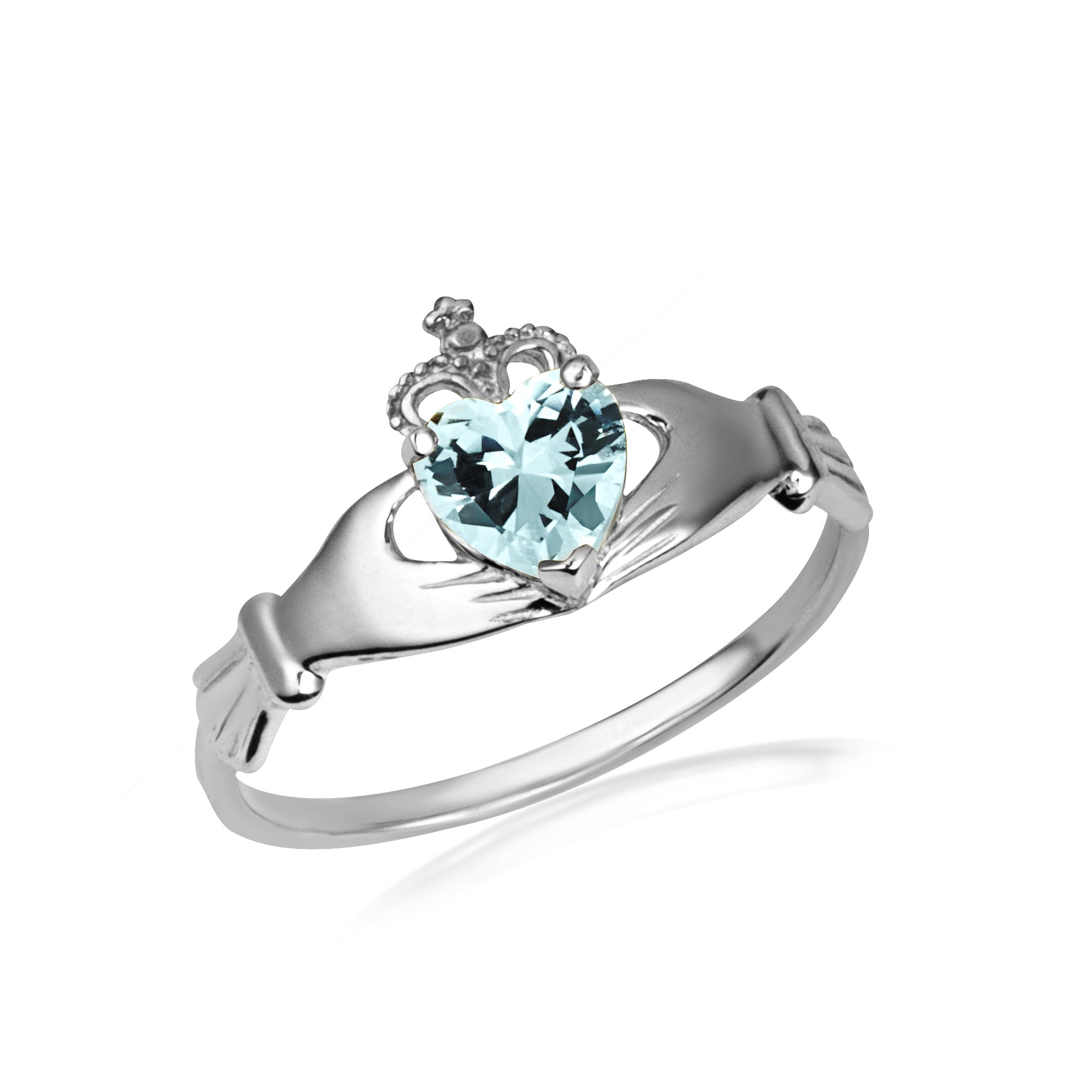 Sterling Silver Irish Celtic Claddagh Heart Birthstone Ring, view 3