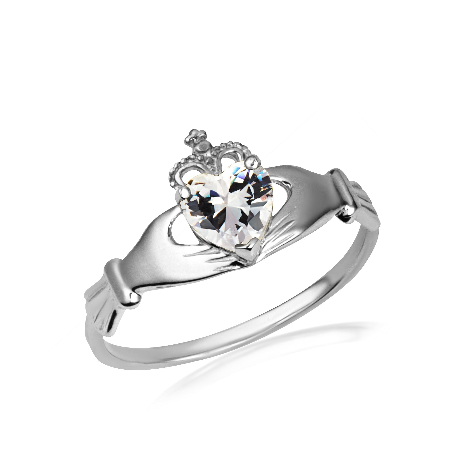 Sterling Silver Irish Celtic Claddagh Heart Birthstone Ring, view 4