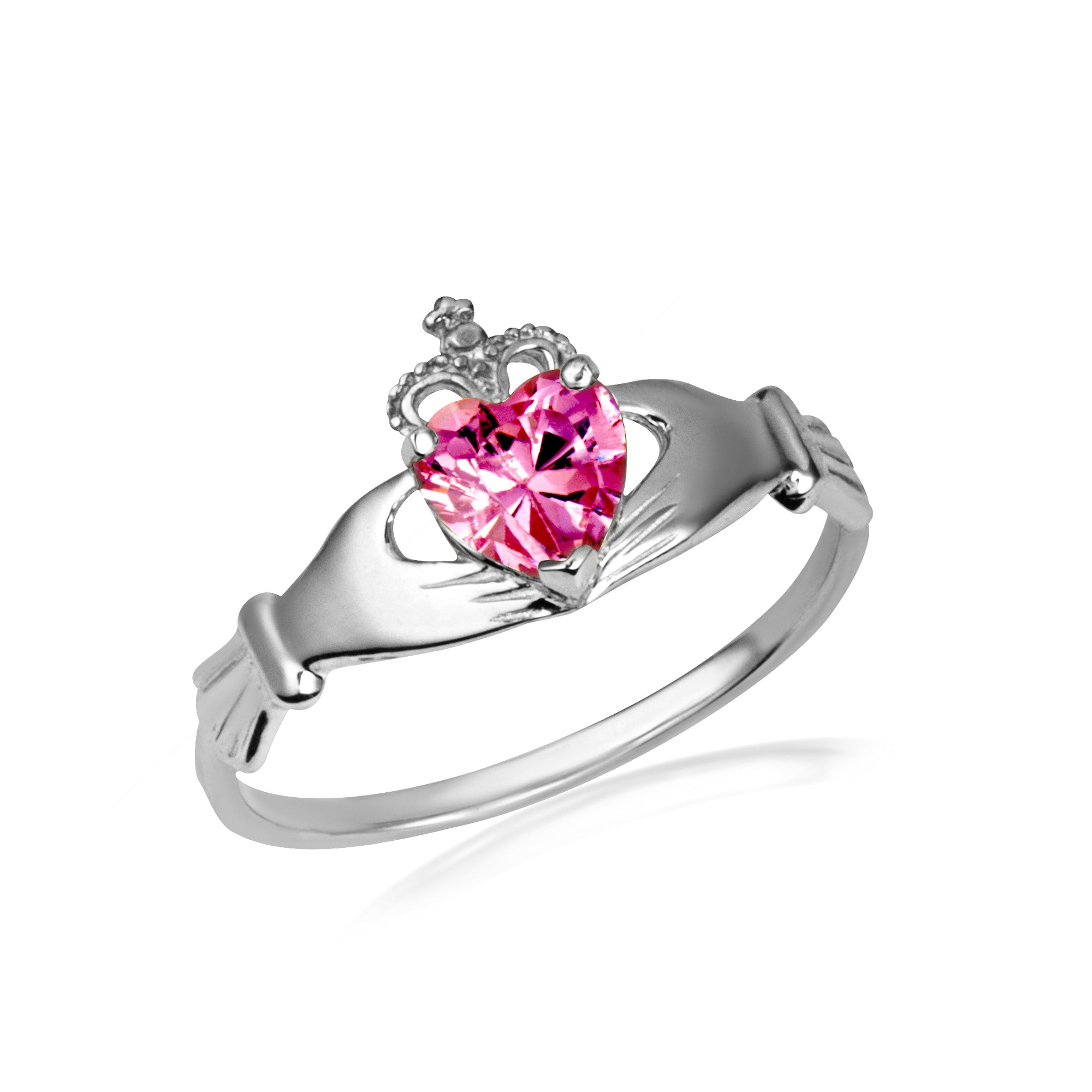 Sterling Silver Irish Celtic Claddagh Heart Birthstone Ring, view 7