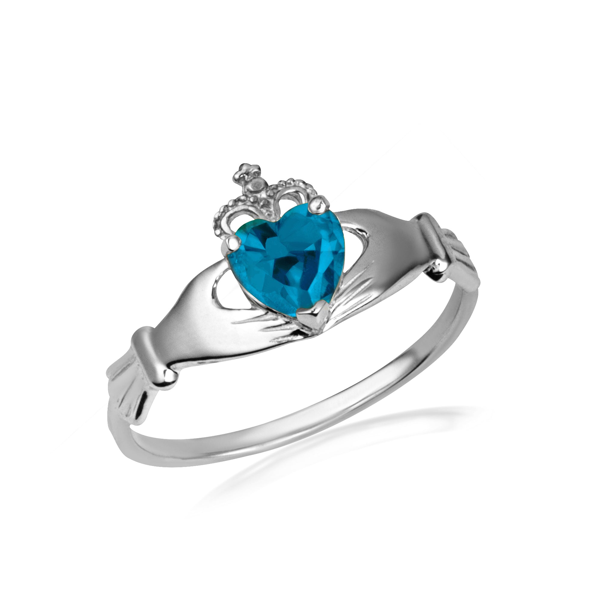 Sterling Silver Irish Celtic Claddagh Heart Birthstone Ring, view 9