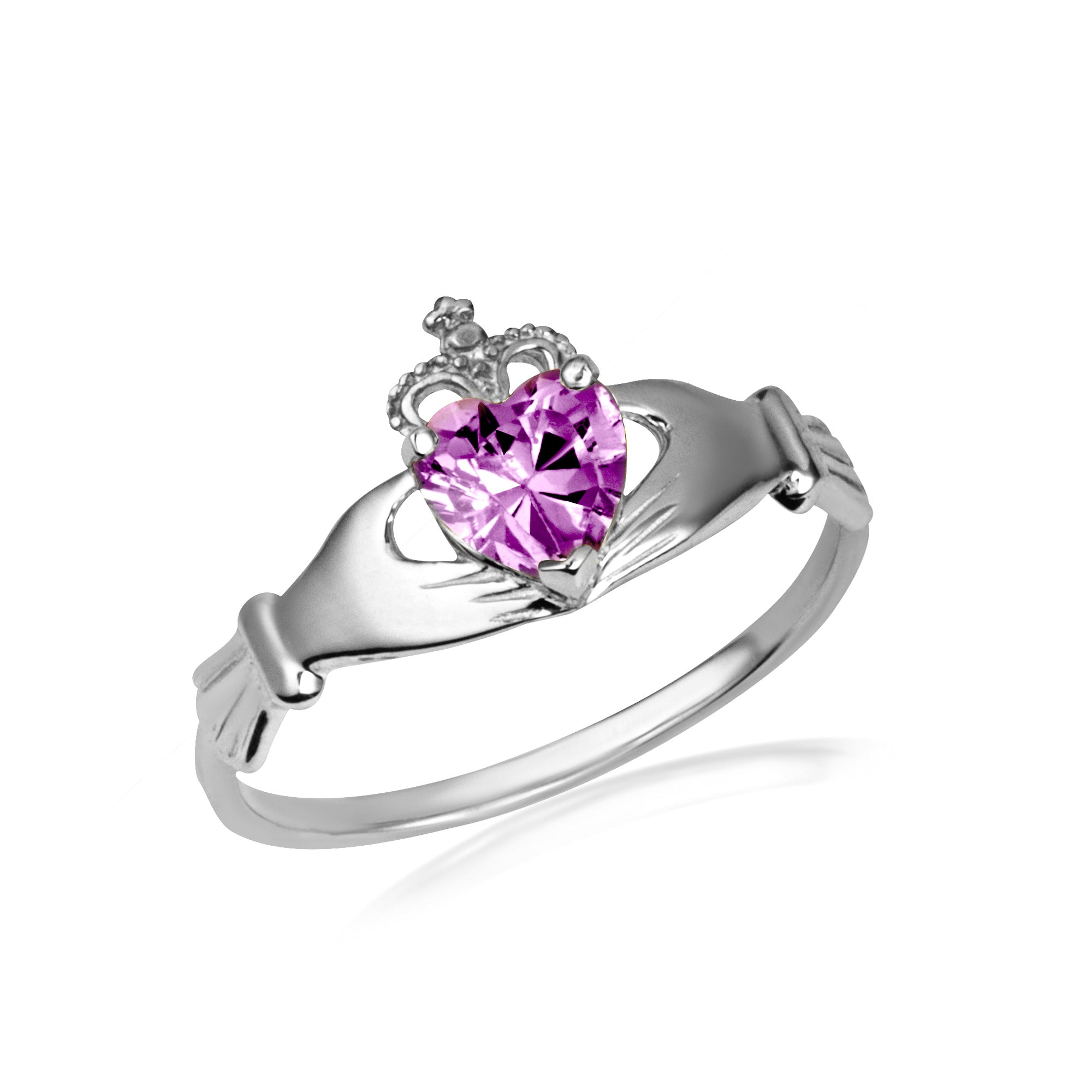 Sterling Silver Irish Celtic Claddagh Heart Birthstone Ring, view 10