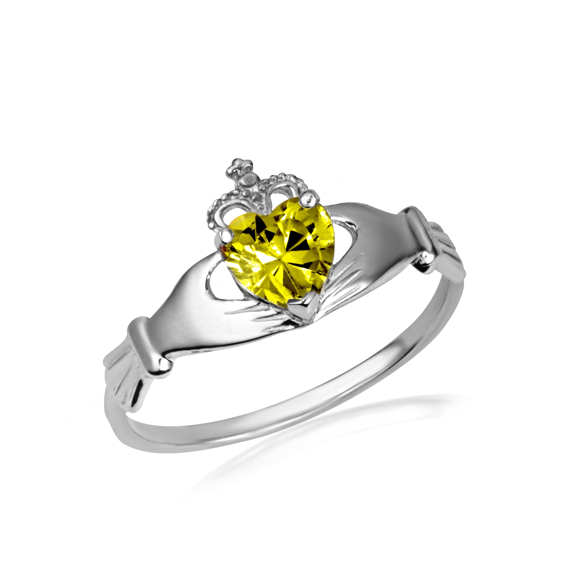 Sterling Silver Irish Celtic Claddagh Heart Birthstone Ring, view 11