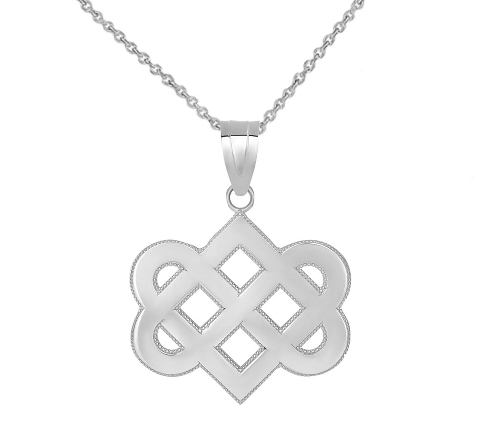Sterling Silver Irish Celtic Infinity Heart Love Knot Milgrain Pendant Necklace