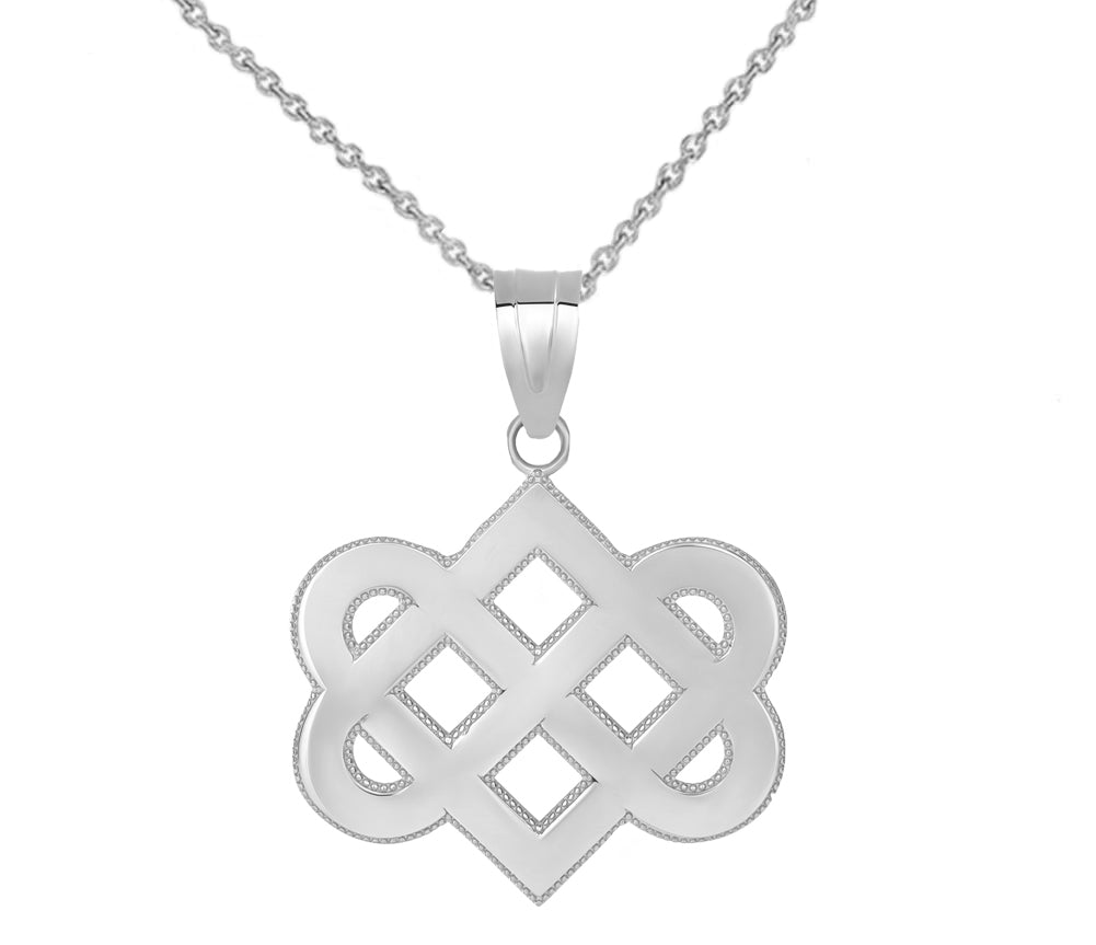 Sterling Silver Irish Celtic Infinity Heart Love Knot Milgrain Pendant Necklace