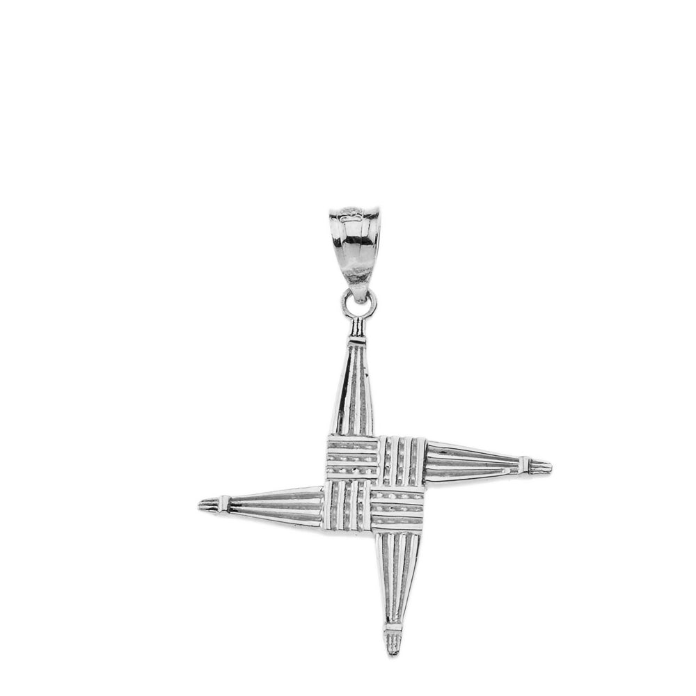 Sterling Silver Irish St. Bridget's Christian Wall Cross Pendant Necklace, view 2