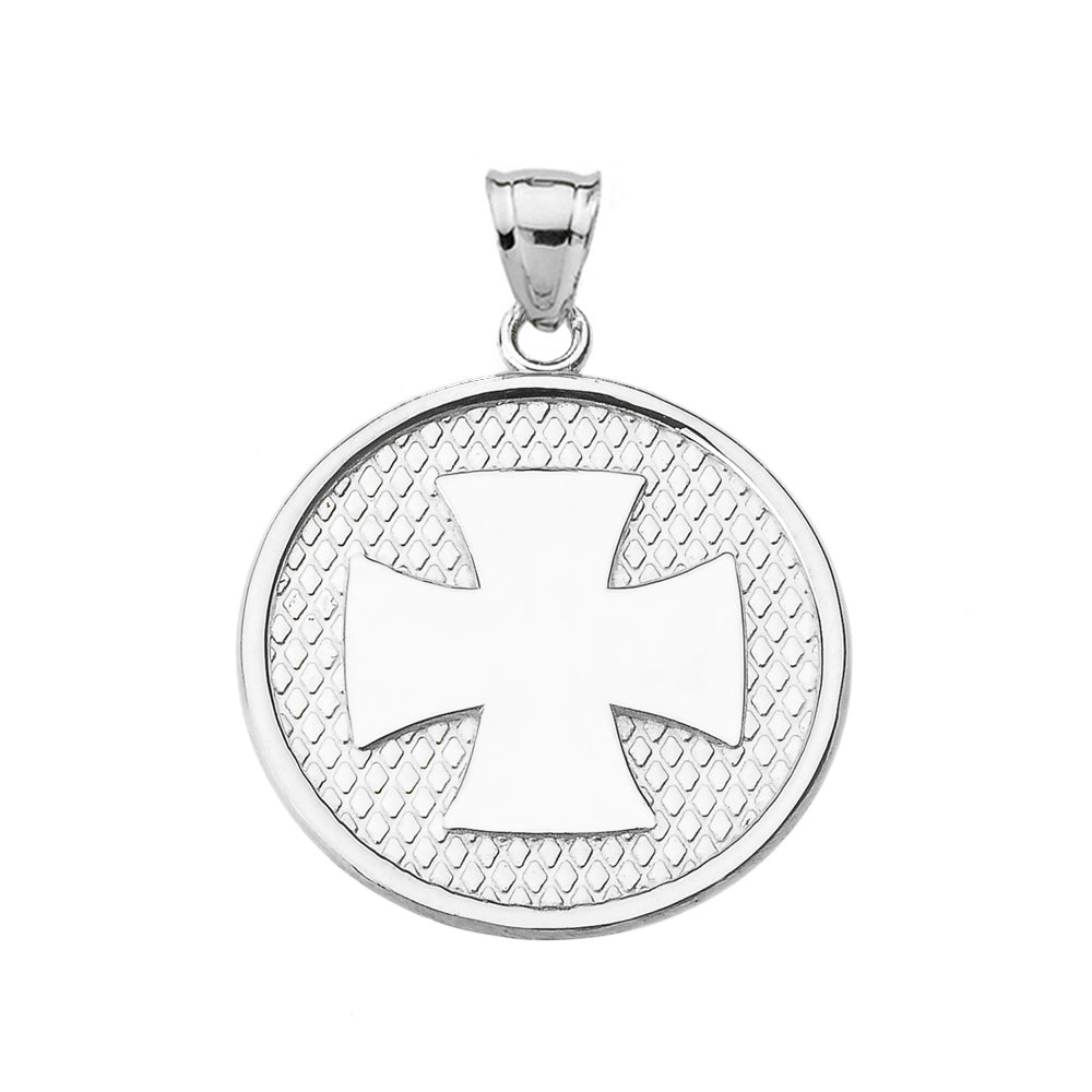 Sterling Silver Iron Cross Round Pendant Necklace, view 2